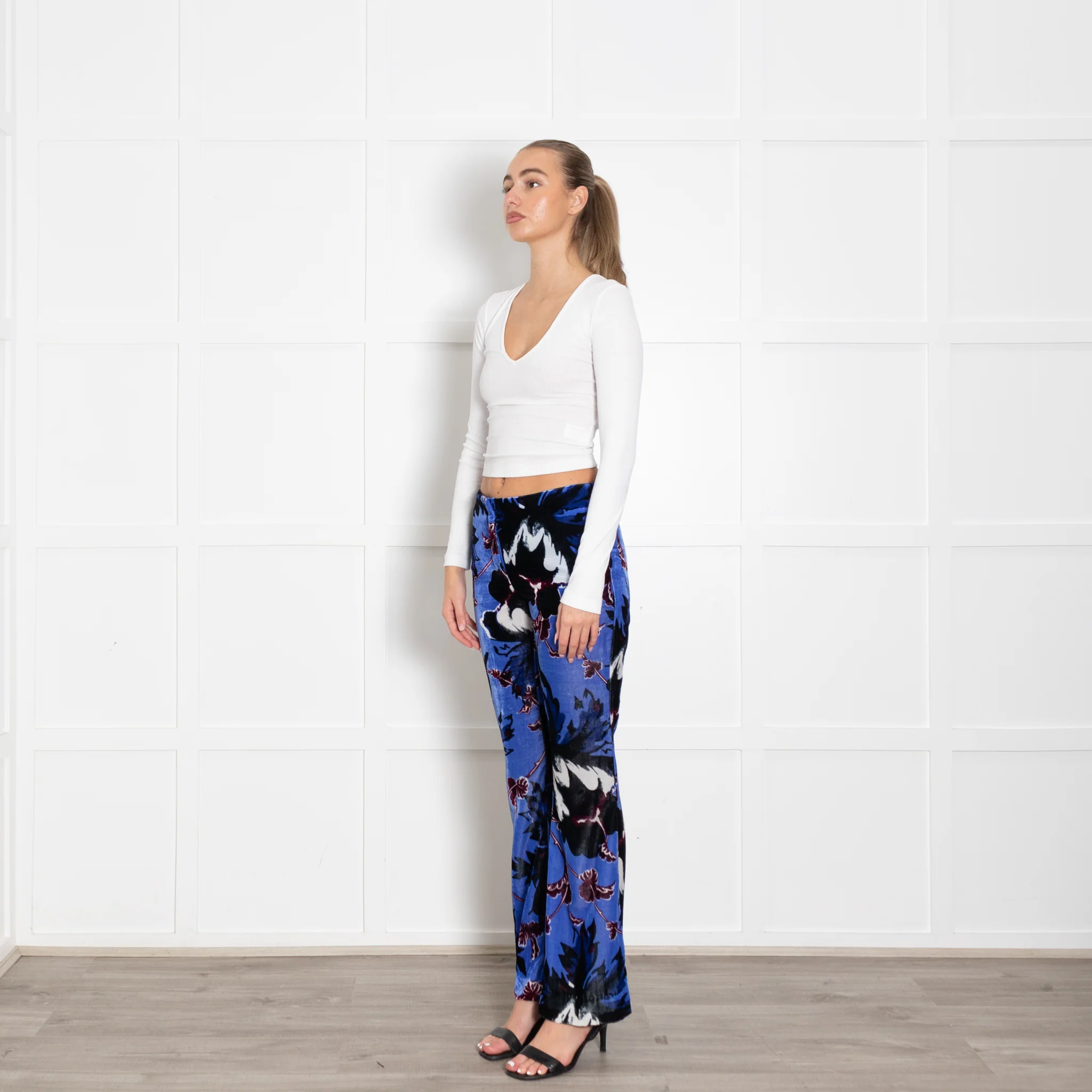 Diane von Furstenberg Velvet Blue, Burgduny, Black Trousers - Image 3