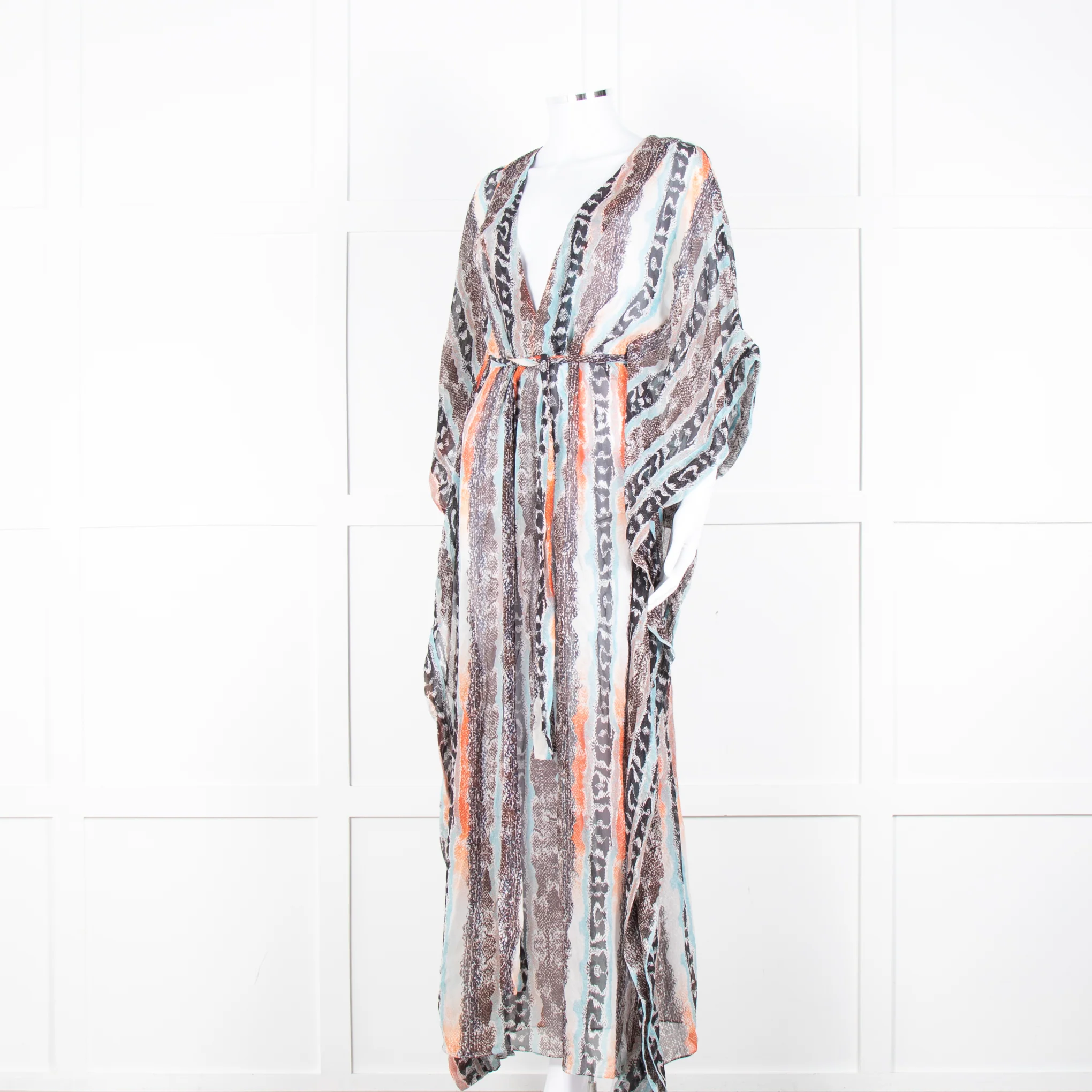 Diane Von Furstenberg White Brown Orange Snake Skin Maxi Cover Up - Image 8