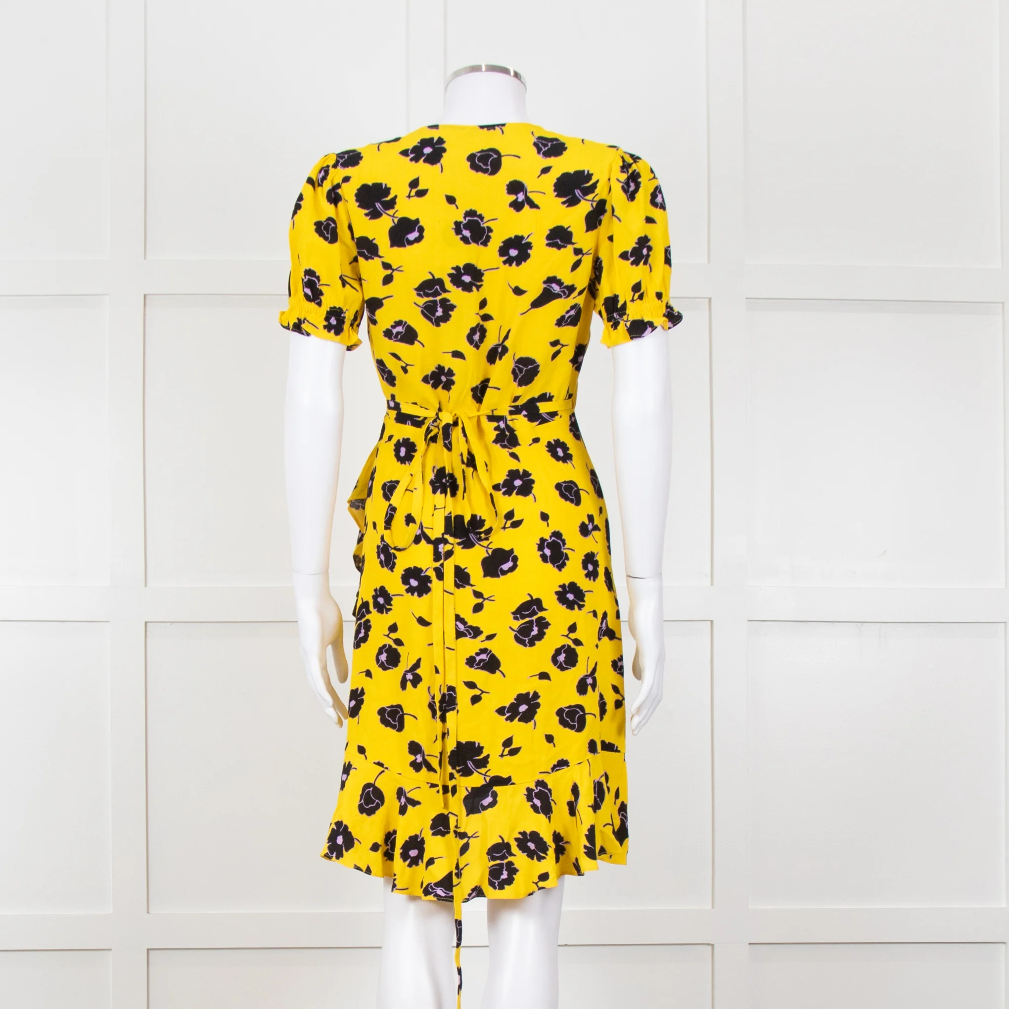 Diane Von Furstenberg Yellow Black Floral Wrap Mini Dress - Image 5
