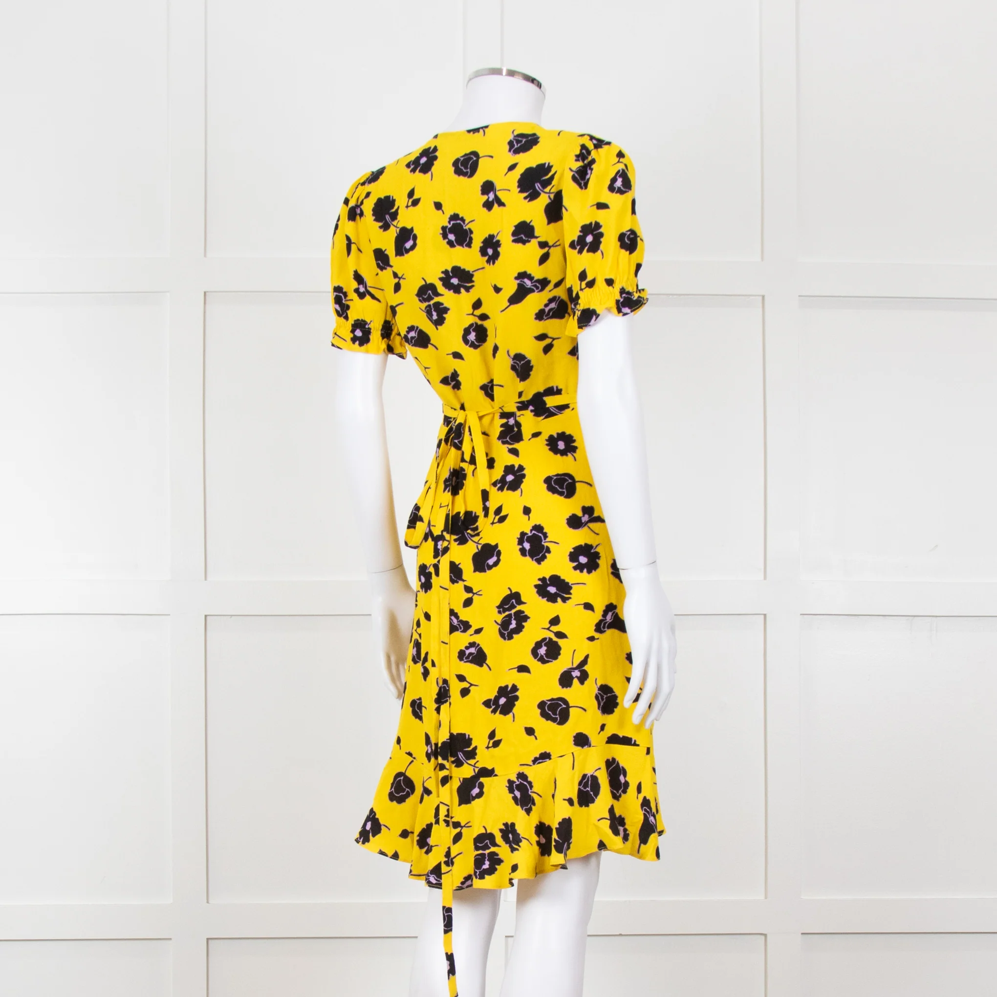Diane Von Furstenberg Yellow Black Floral Wrap Mini Dress - Image 6