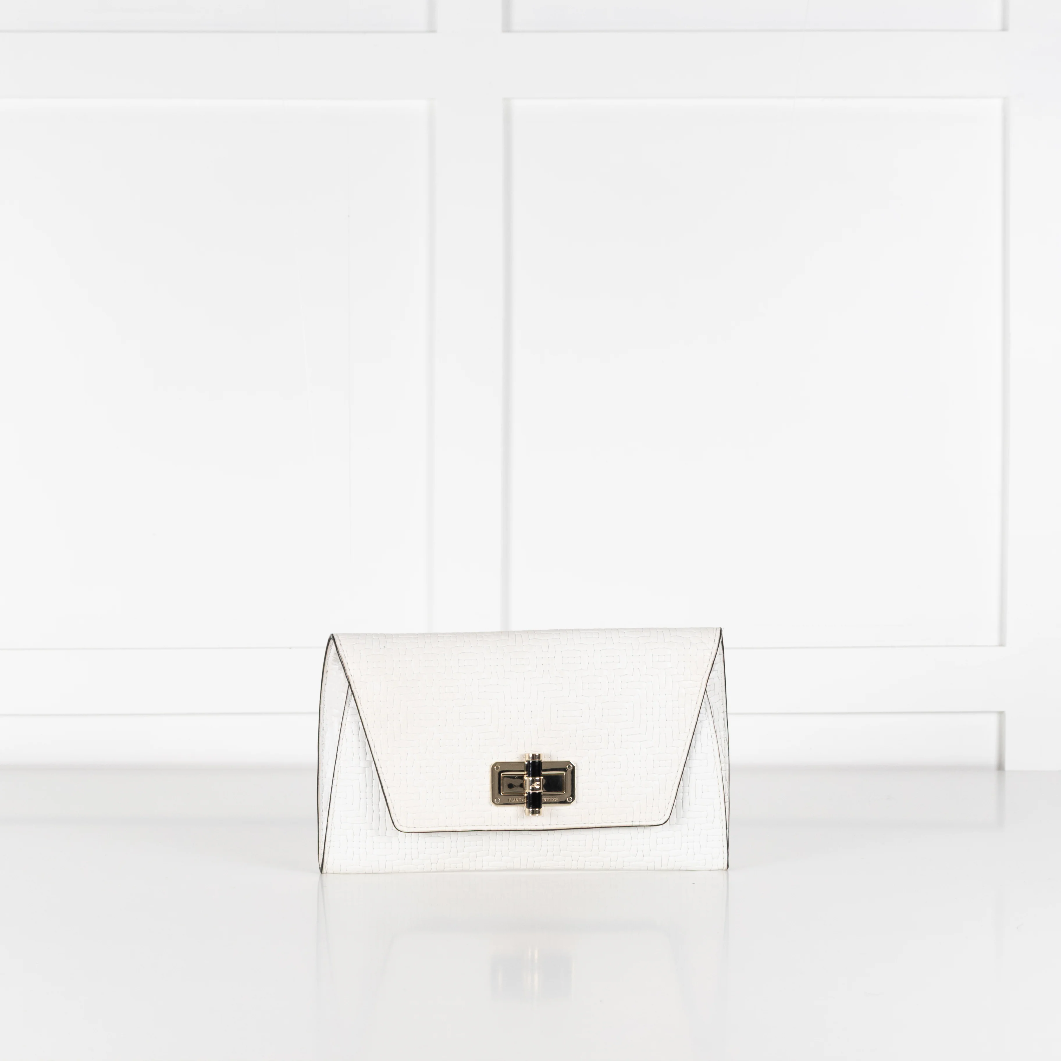 Diane Von Furstenburg Cream Geometric Weave Clutch