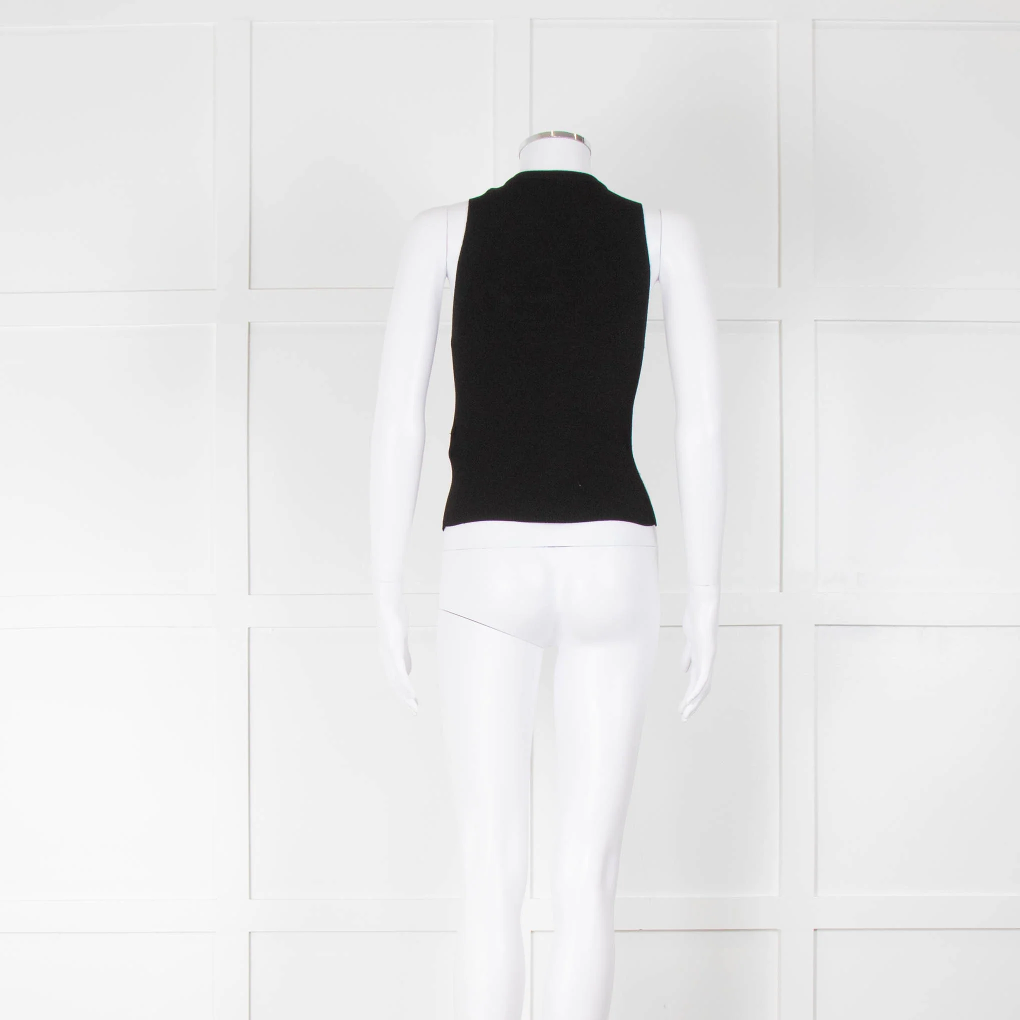 Diesel M-Onerva-Top Black Vest Top with Silver Metal Logo - Image 3