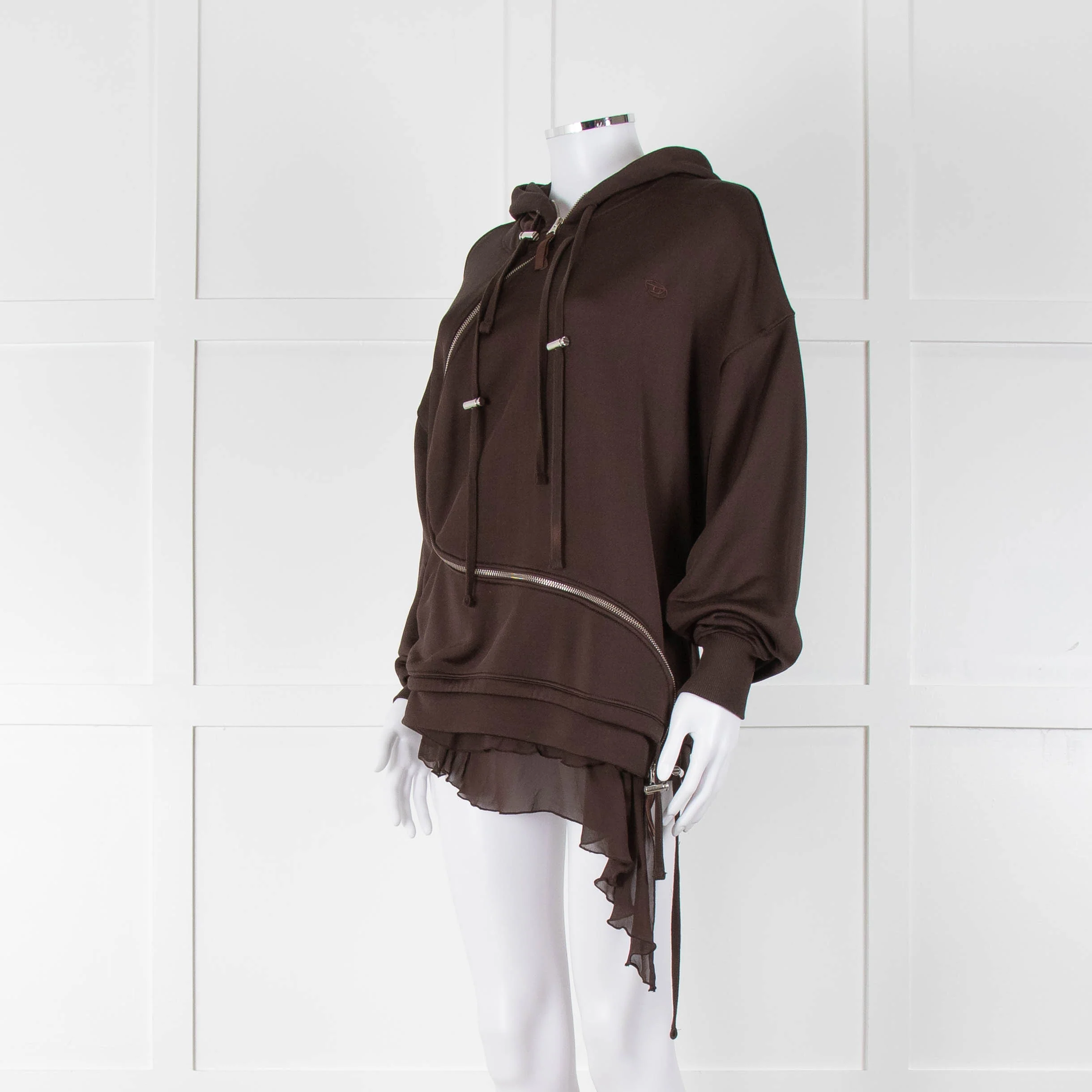 Diesel Brown Zip Up Bana Hoodie With Hem Detail - Image 7