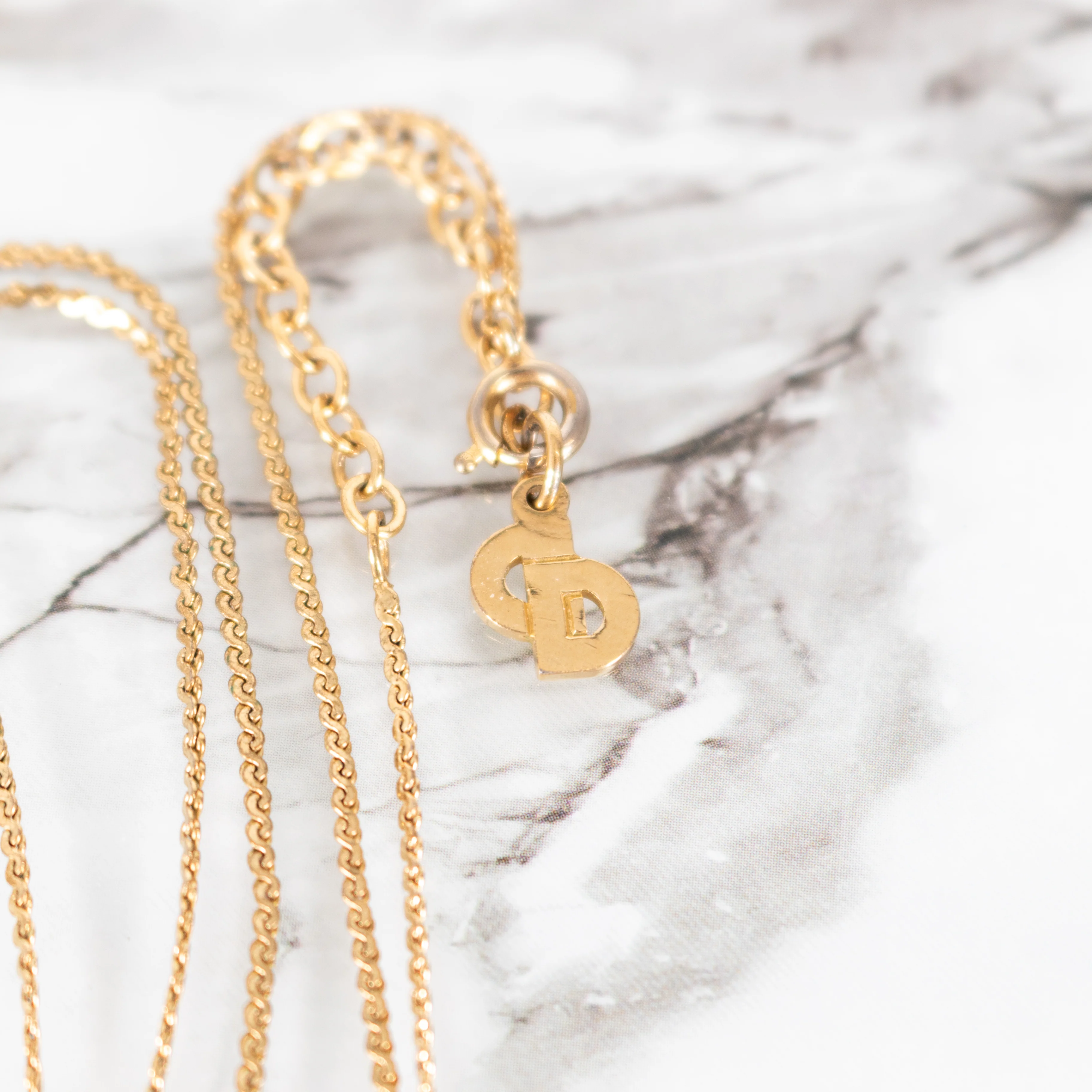 Dior Snake Chain Gold Tone CD Necklace - Image 9
