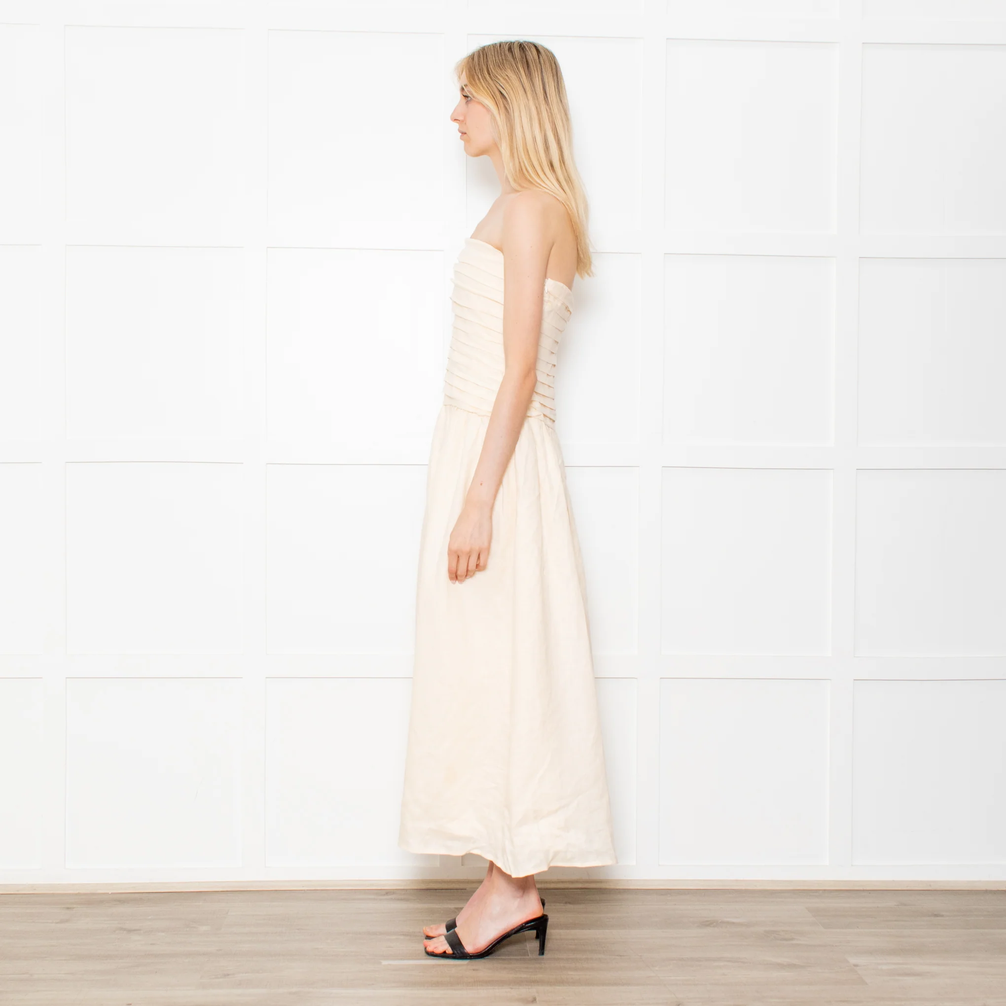 DISSH Catania Cream Linen Strapless Dress - Image 7