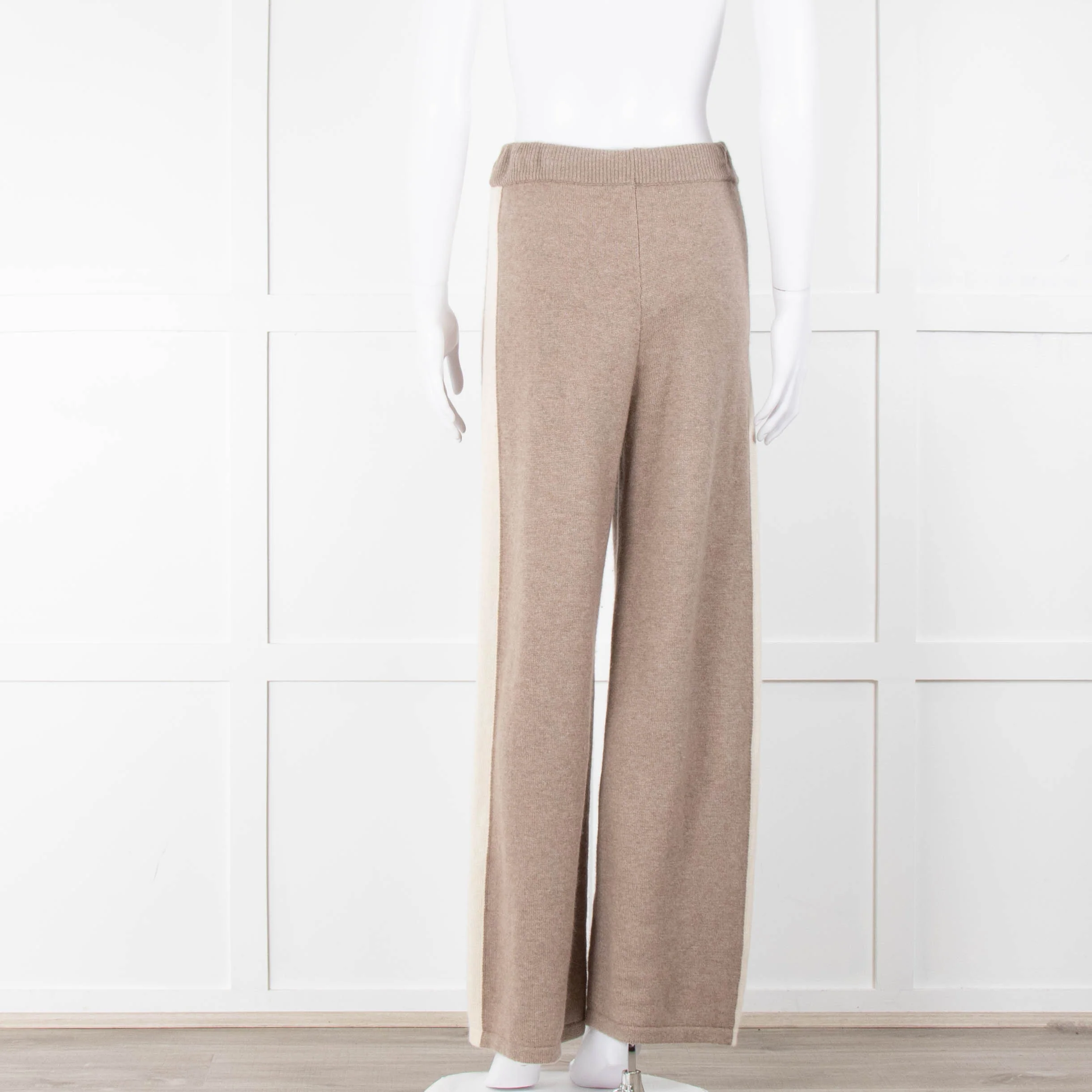 Divine Cashmere Beige Cream Wide Strip Knit Joggers - Image 5