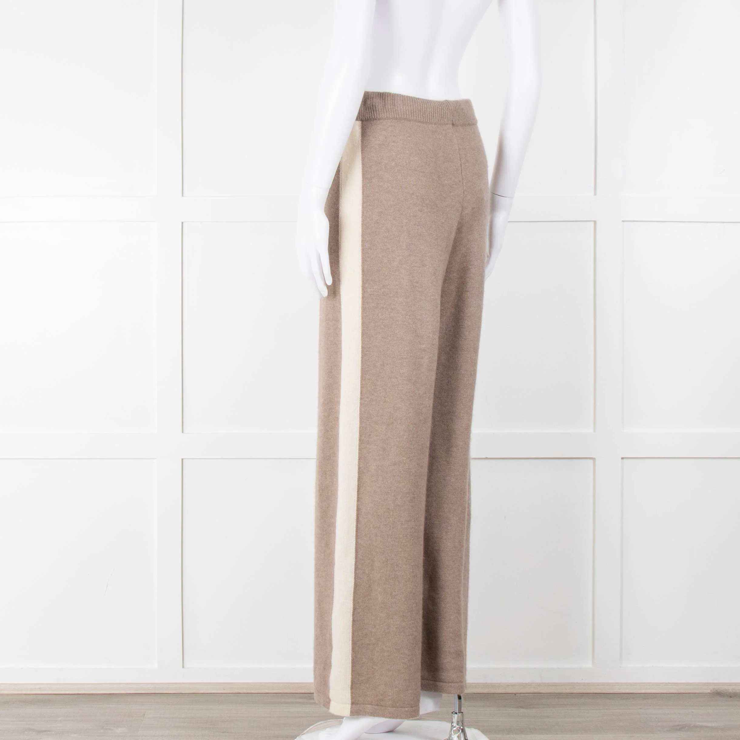 Divine Cashmere Beige Cream Wide Strip Knit Joggers - Image 6