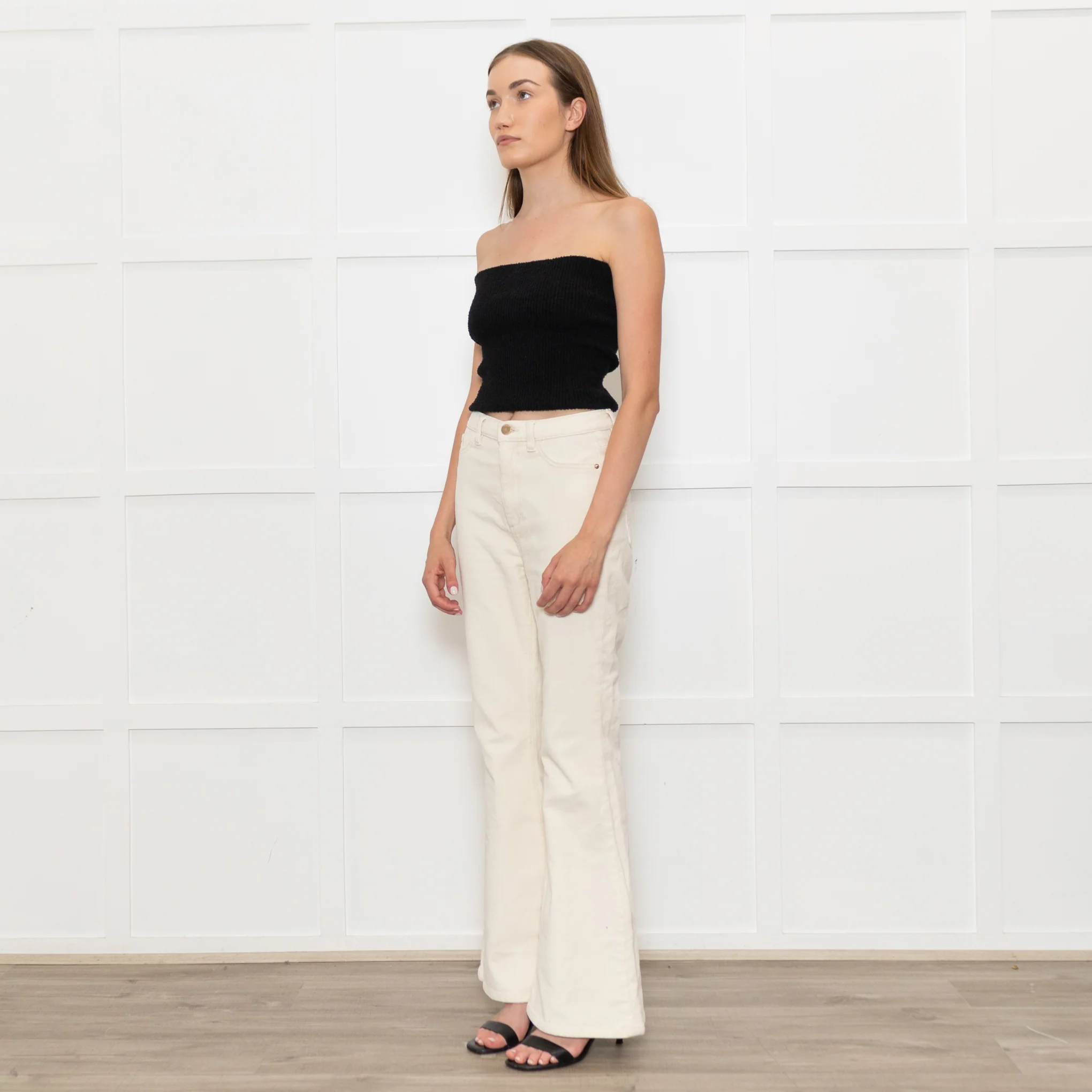DL1961 Cream Corduroy Flared Trousers - Image 3