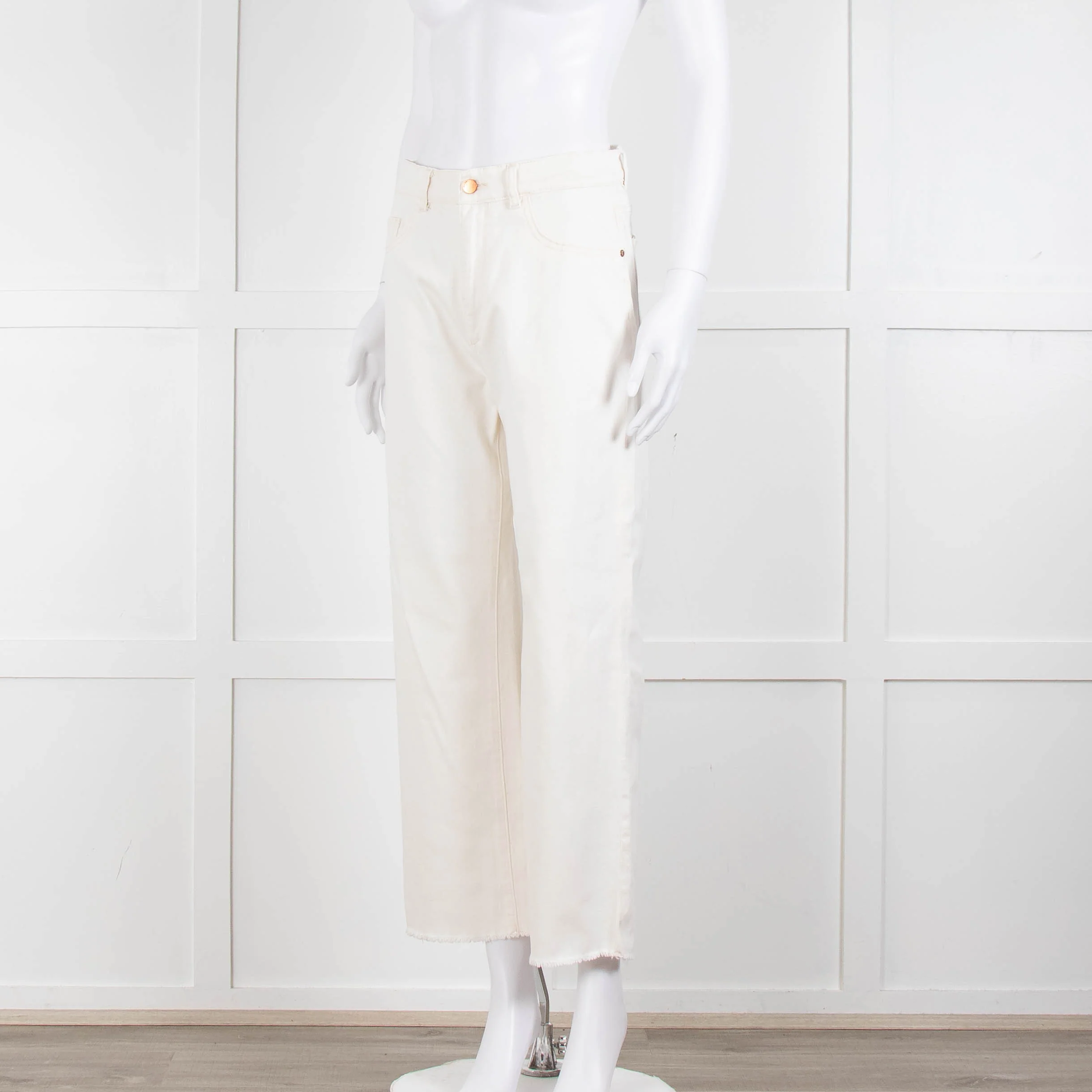 DL1961 Cream Hepburn Wide Leg Jeans - Image 8