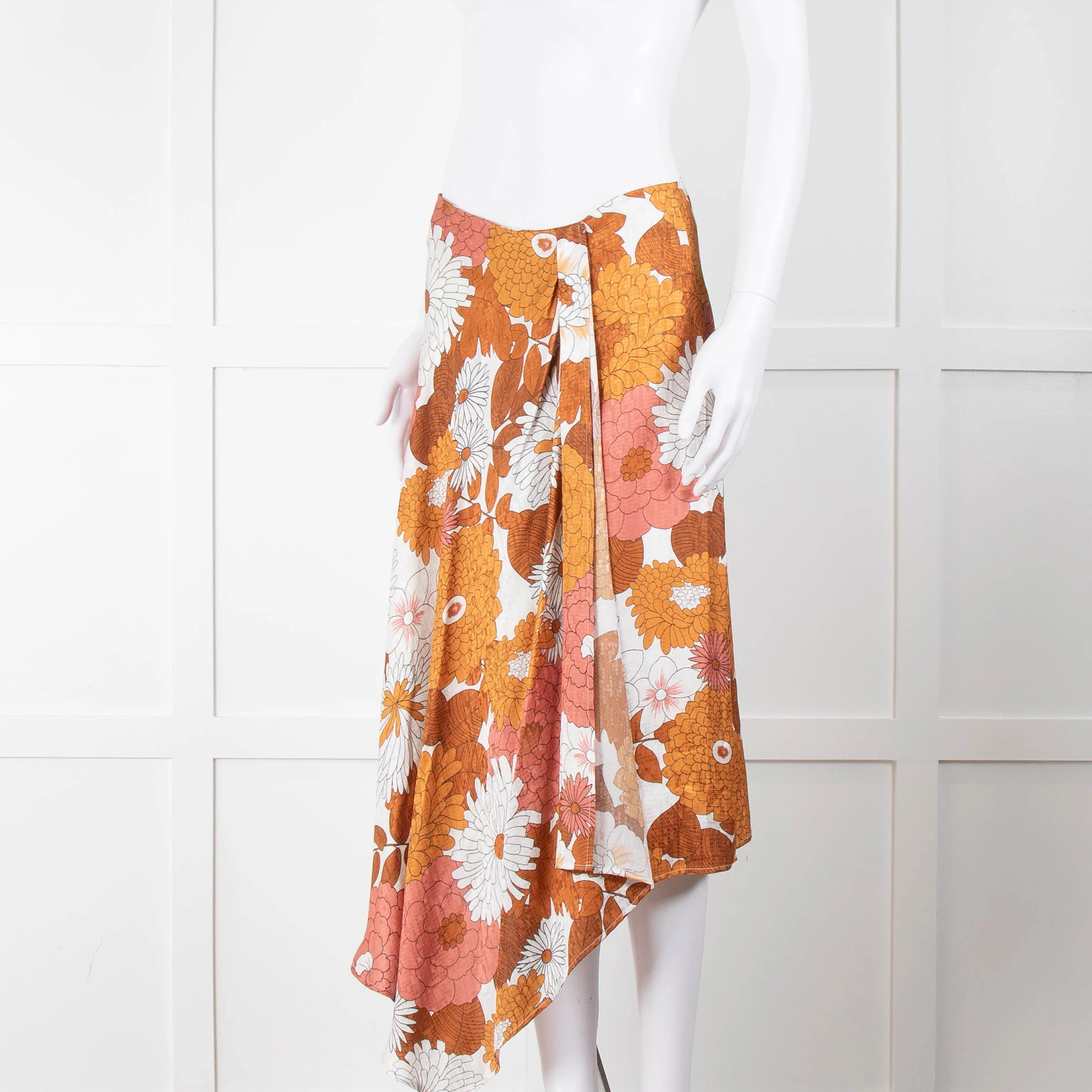 Dodo Bar Or Cream Tan Floral Wrap Asymmetric Front Skirt - Image 8