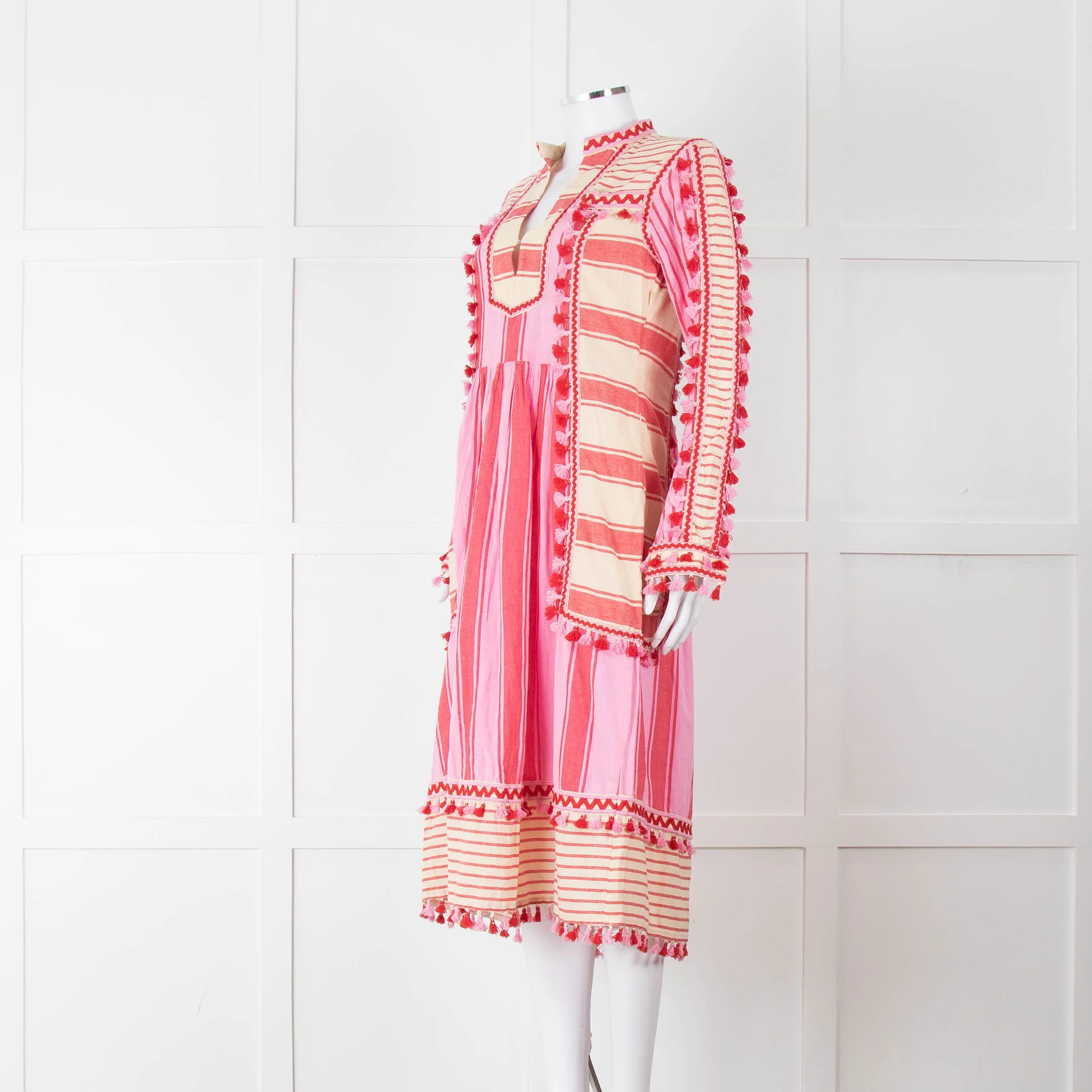 Dodo Bar Or Pink and Cream Tassle Midi Dress - Image 8