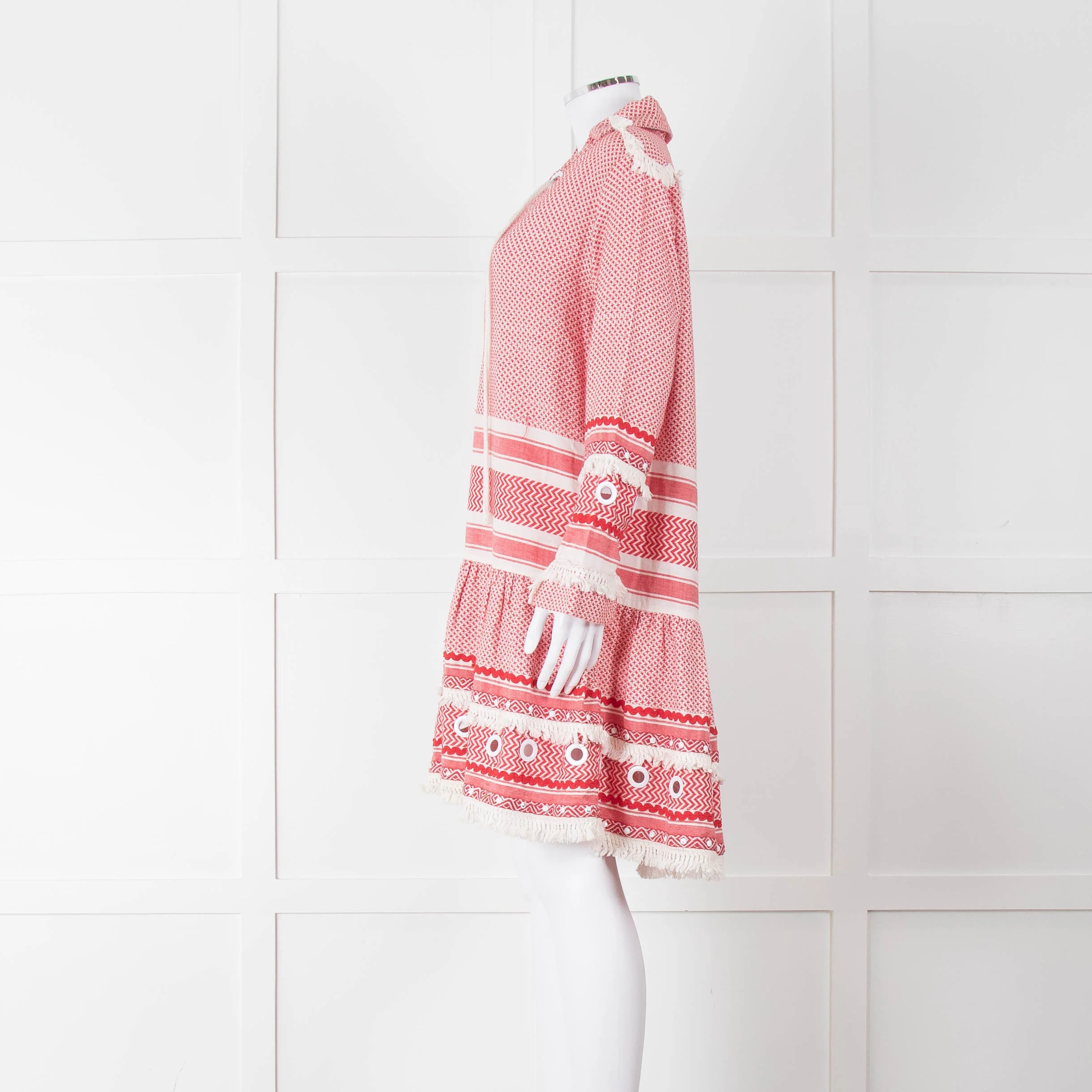 Dodo Bar Or Red Cotton Tie Front Midi Dress - Image 7