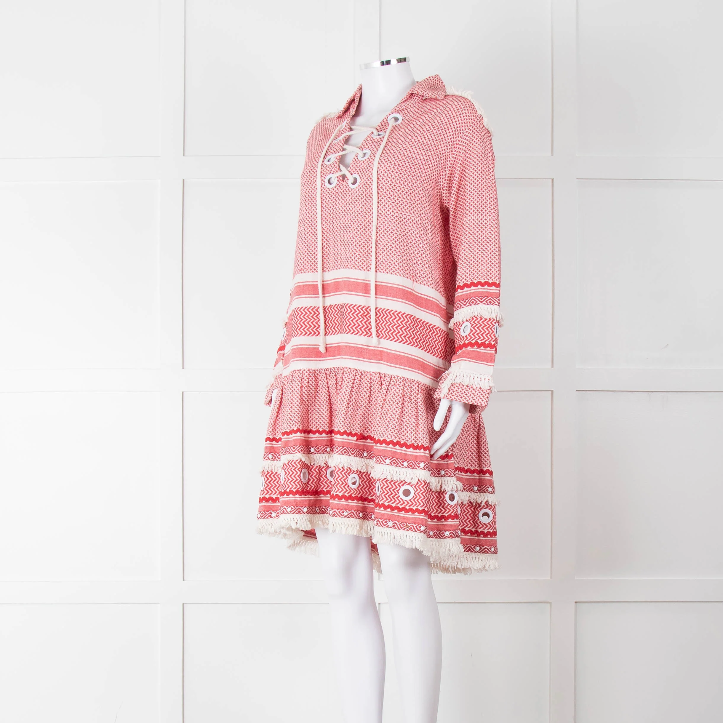 Dodo Bar Or Red Cotton Tie Front Midi Dress - Image 8