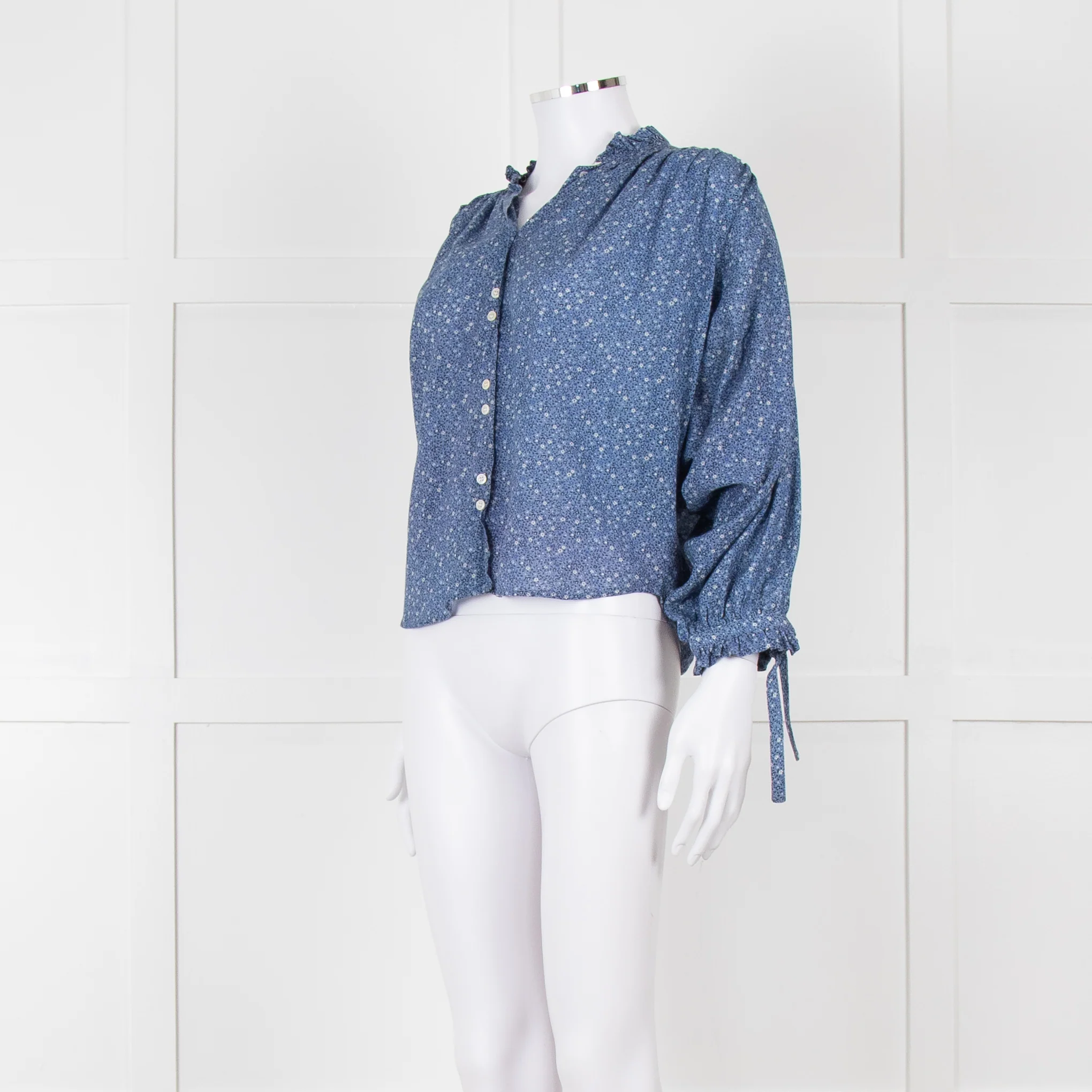 Doen Blue Floral Tie Cuff Blouse - Image 2
