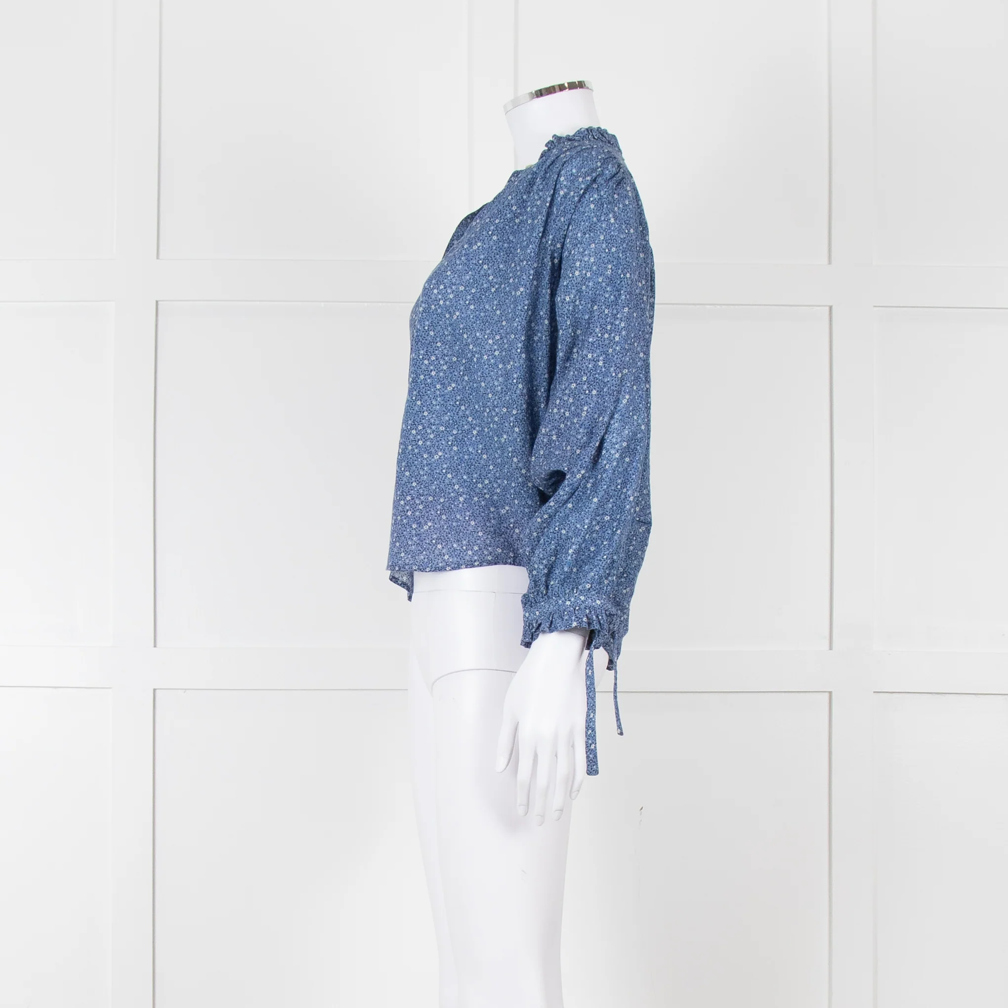 Doen Blue Floral Tie Cuff Blouse - Image 3
