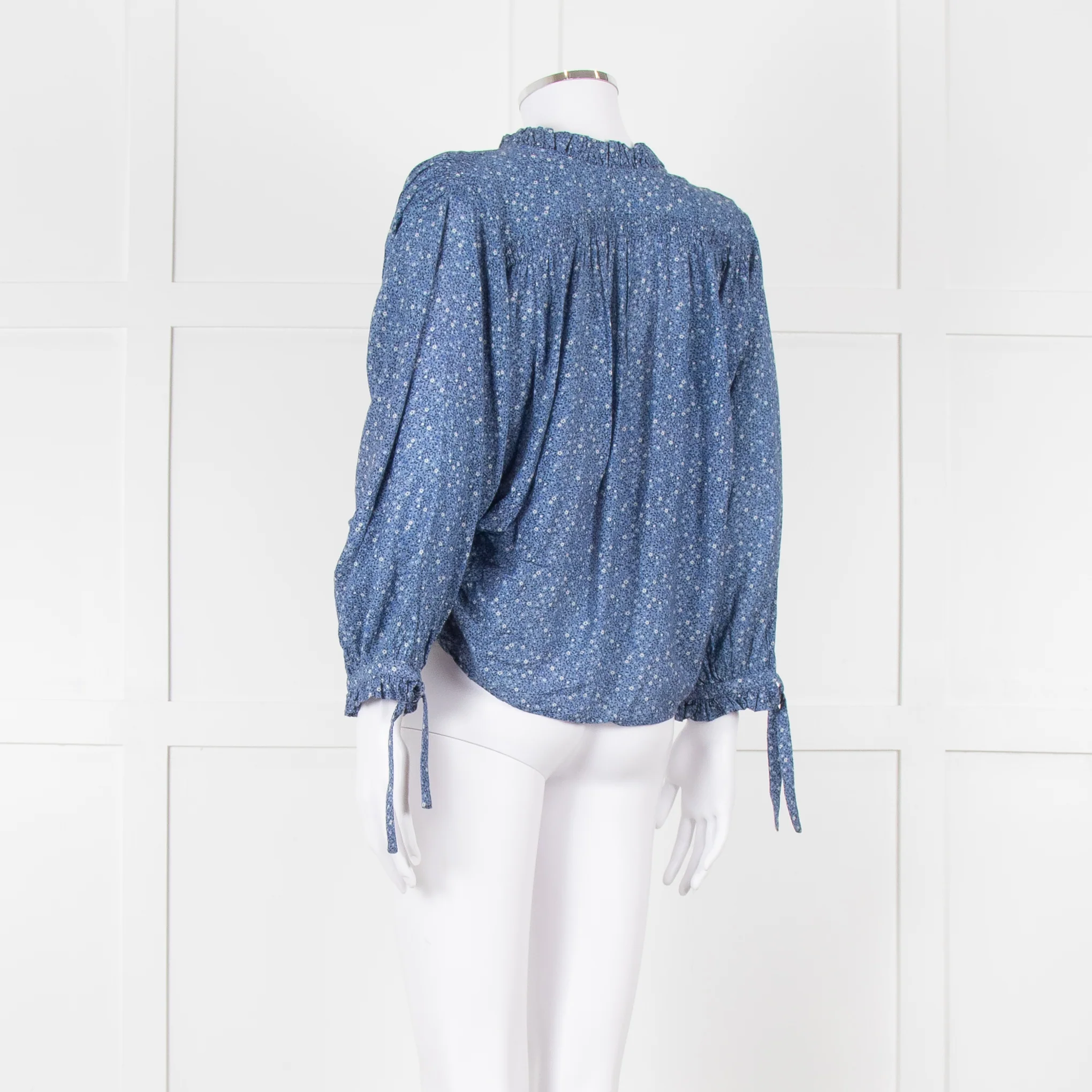 Doen Blue Floral Tie Cuff Blouse - Image 4