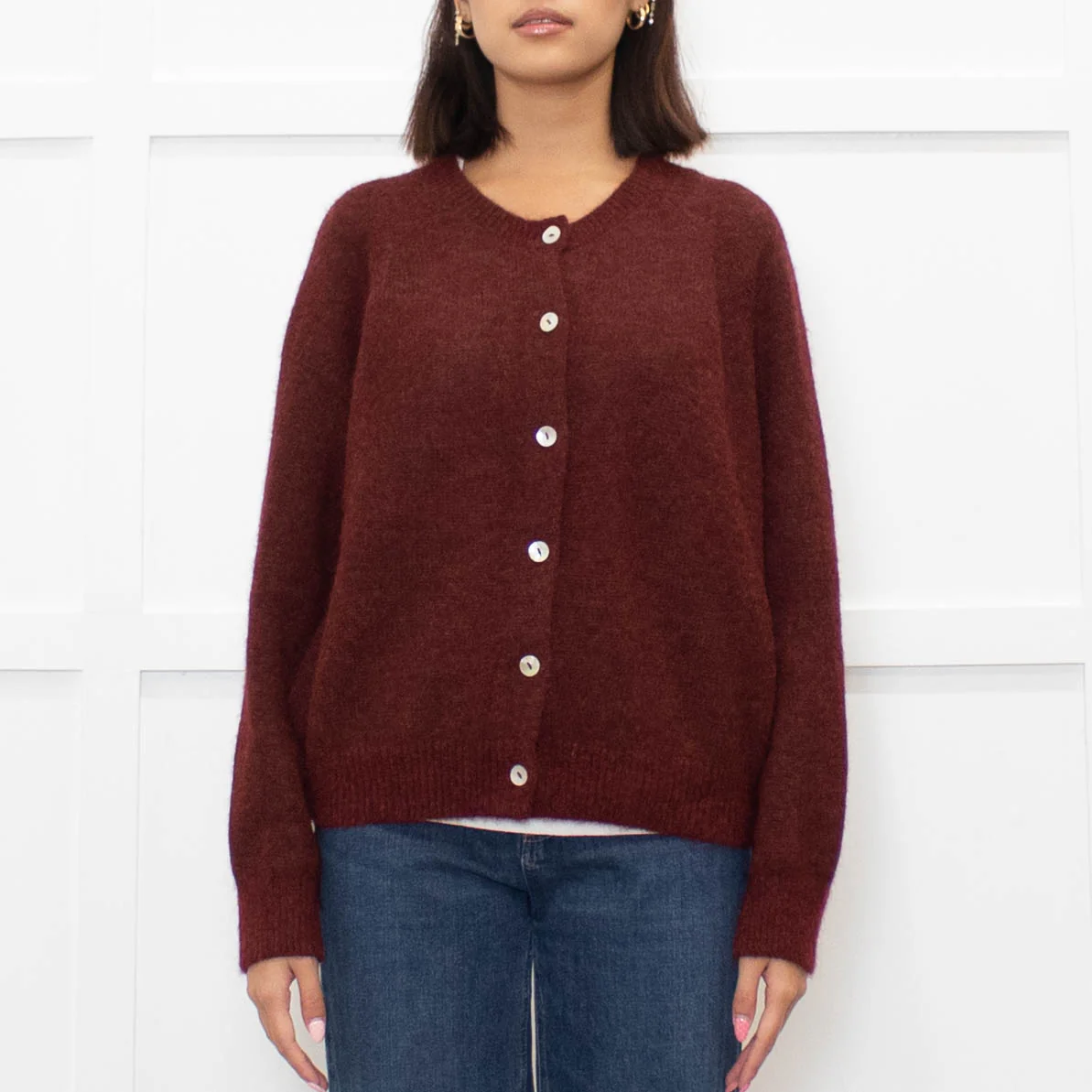 Doen Burgundy Alpaca Wool Blend Cardigan - Image 2