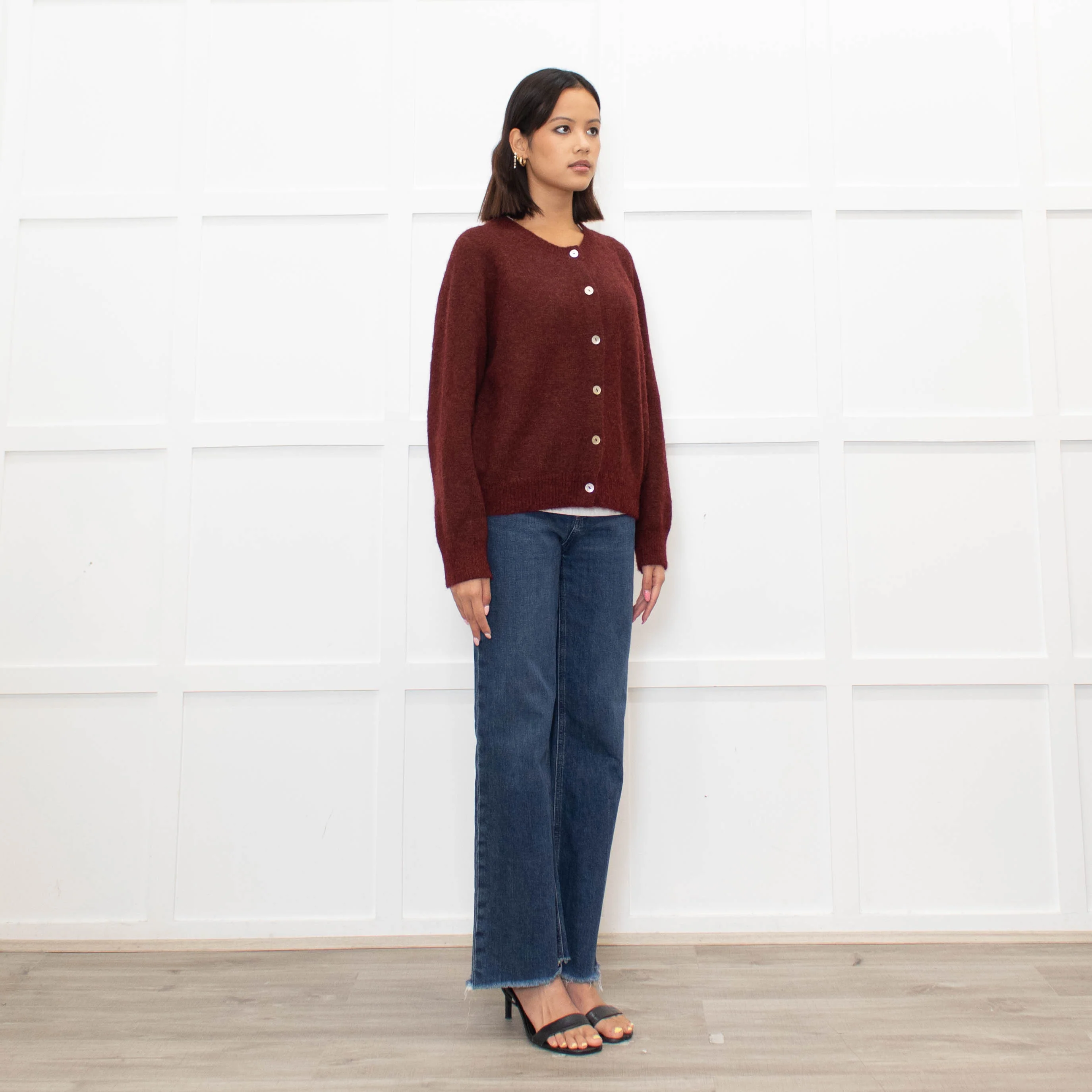 Doen Burgundy Alpaca Wool Blend Cardigan - Image 3