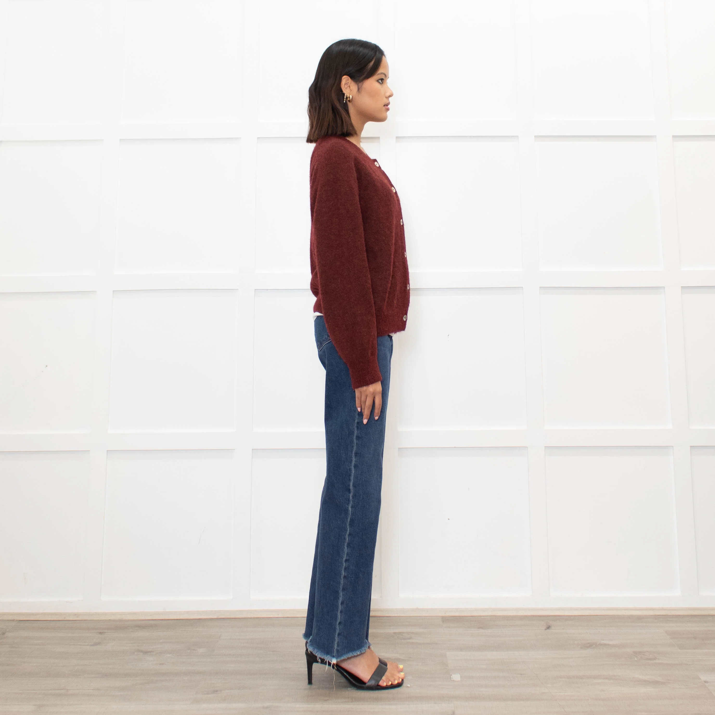 Doen Burgundy Alpaca Wool Blend Cardigan - Image 4