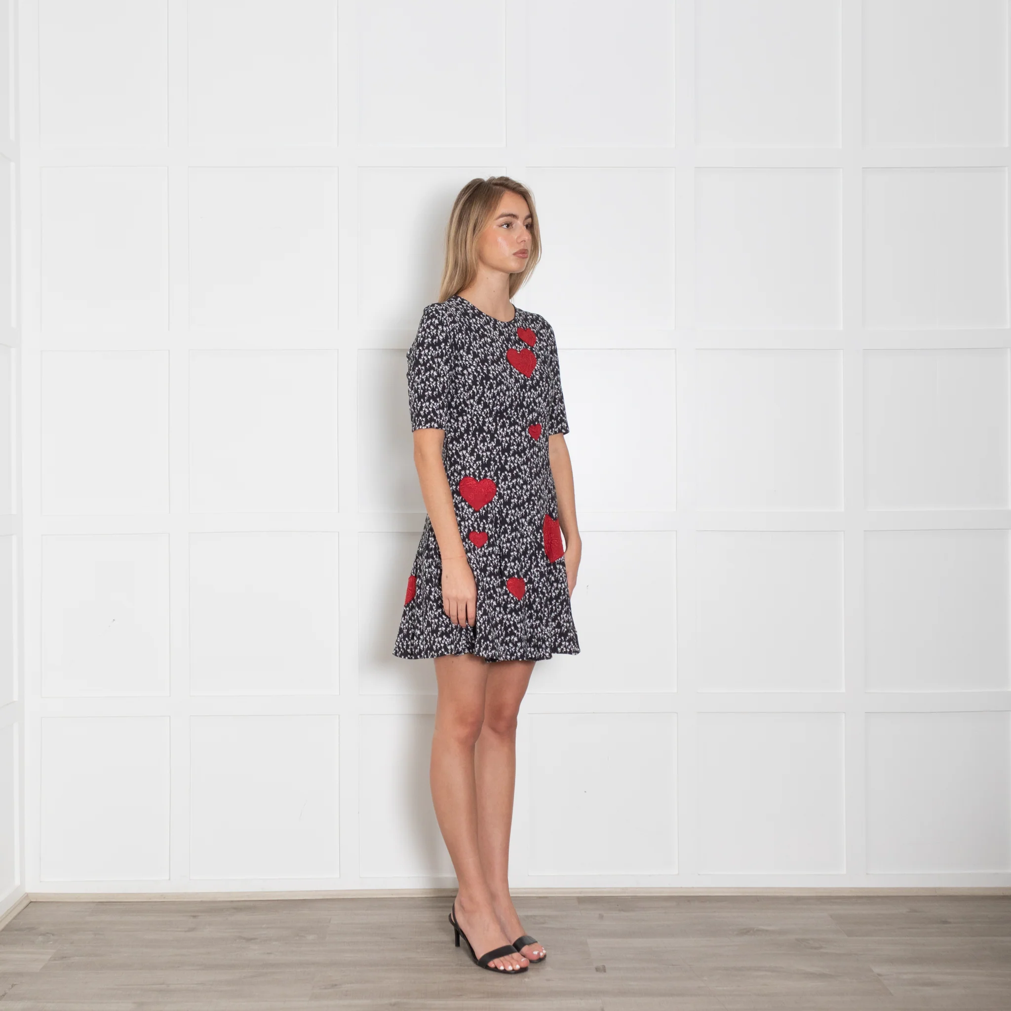 Dolce & Gabbana Black Floral Red Heart Mini Dress - Image 5