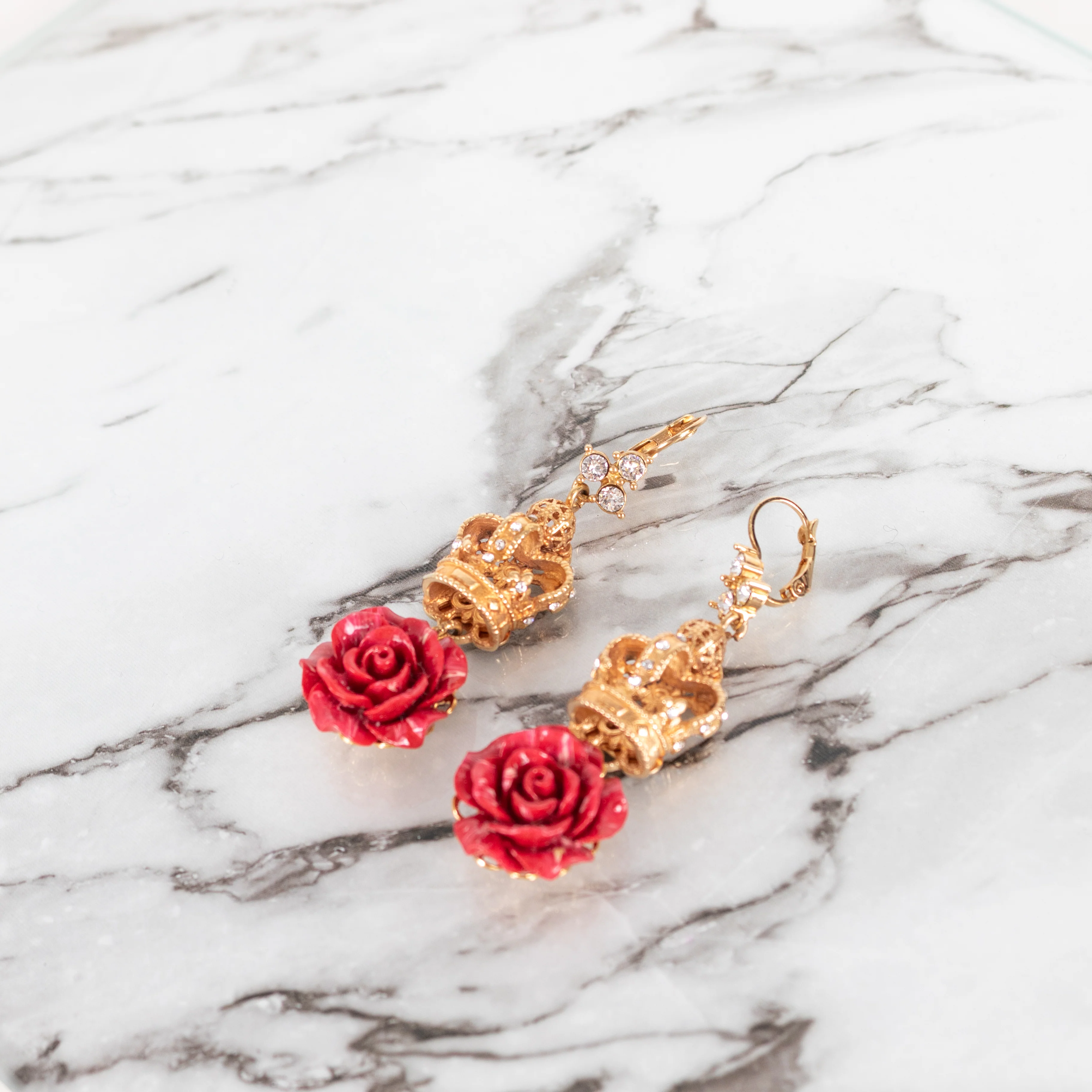 Dolce & Gabbana Gold Rose Red Drop Earrings