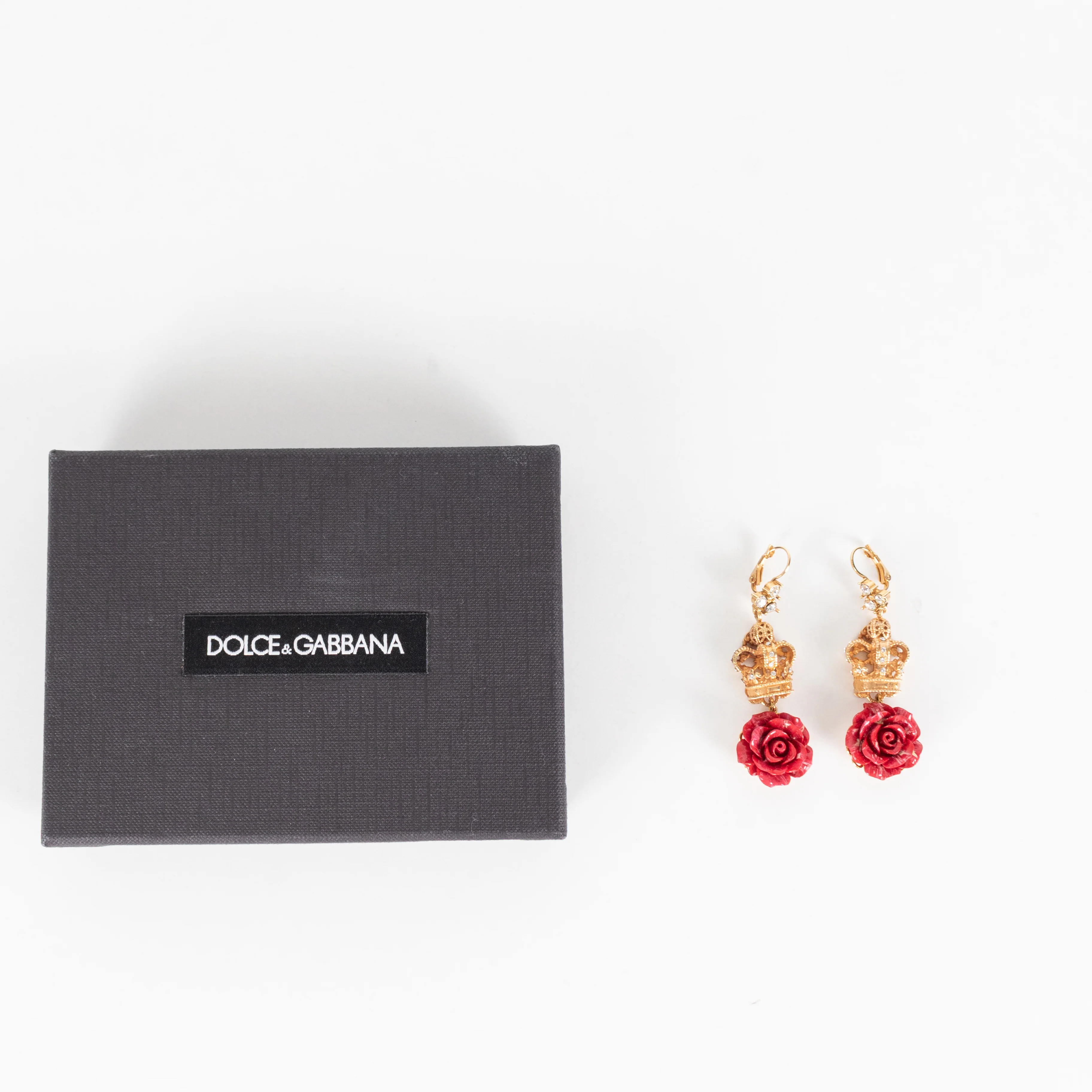 Dolce & Gabbana Gold Rose Red Drop Earrings - Image 3