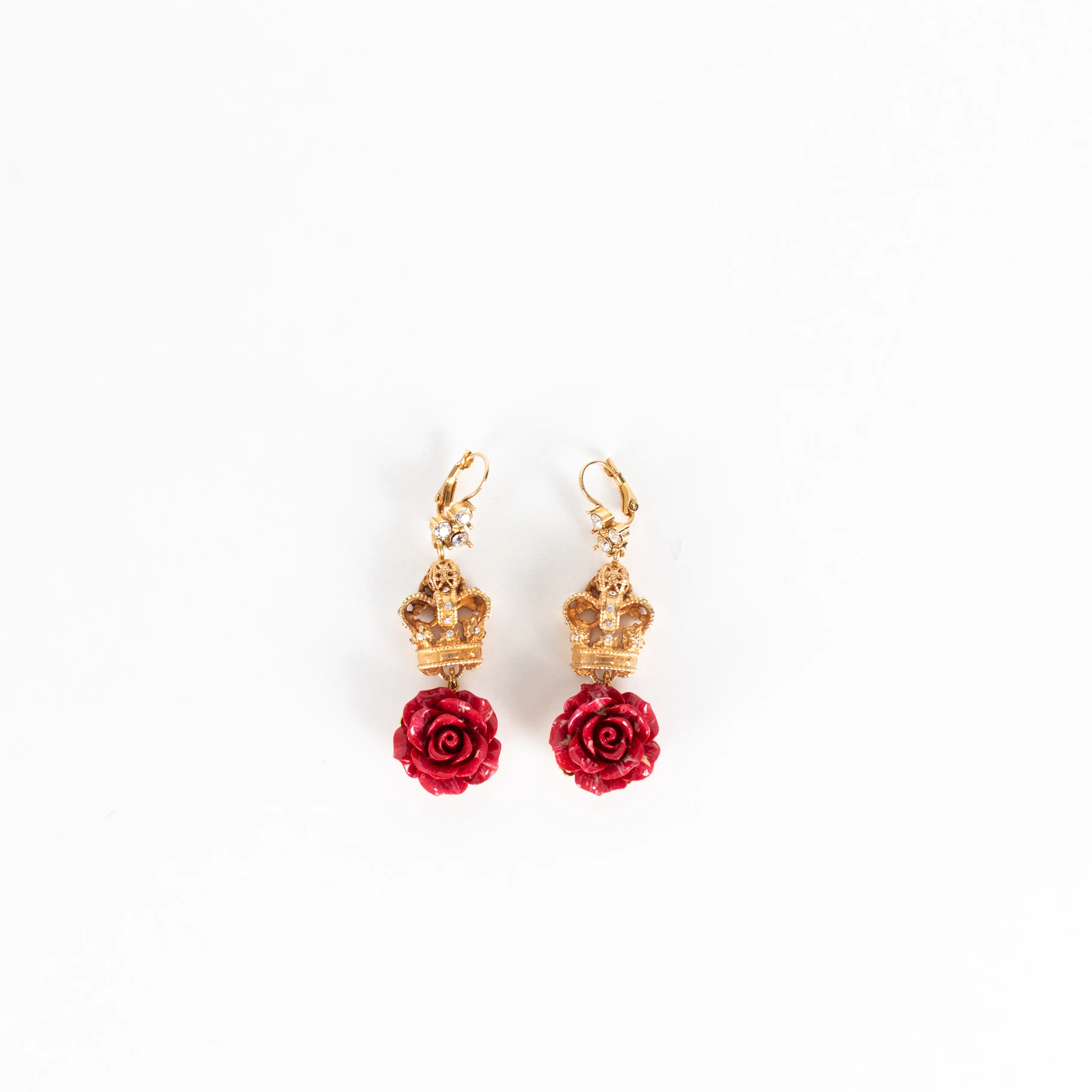 Dolce & Gabbana Gold Rose Red Drop Earrings - Image 4