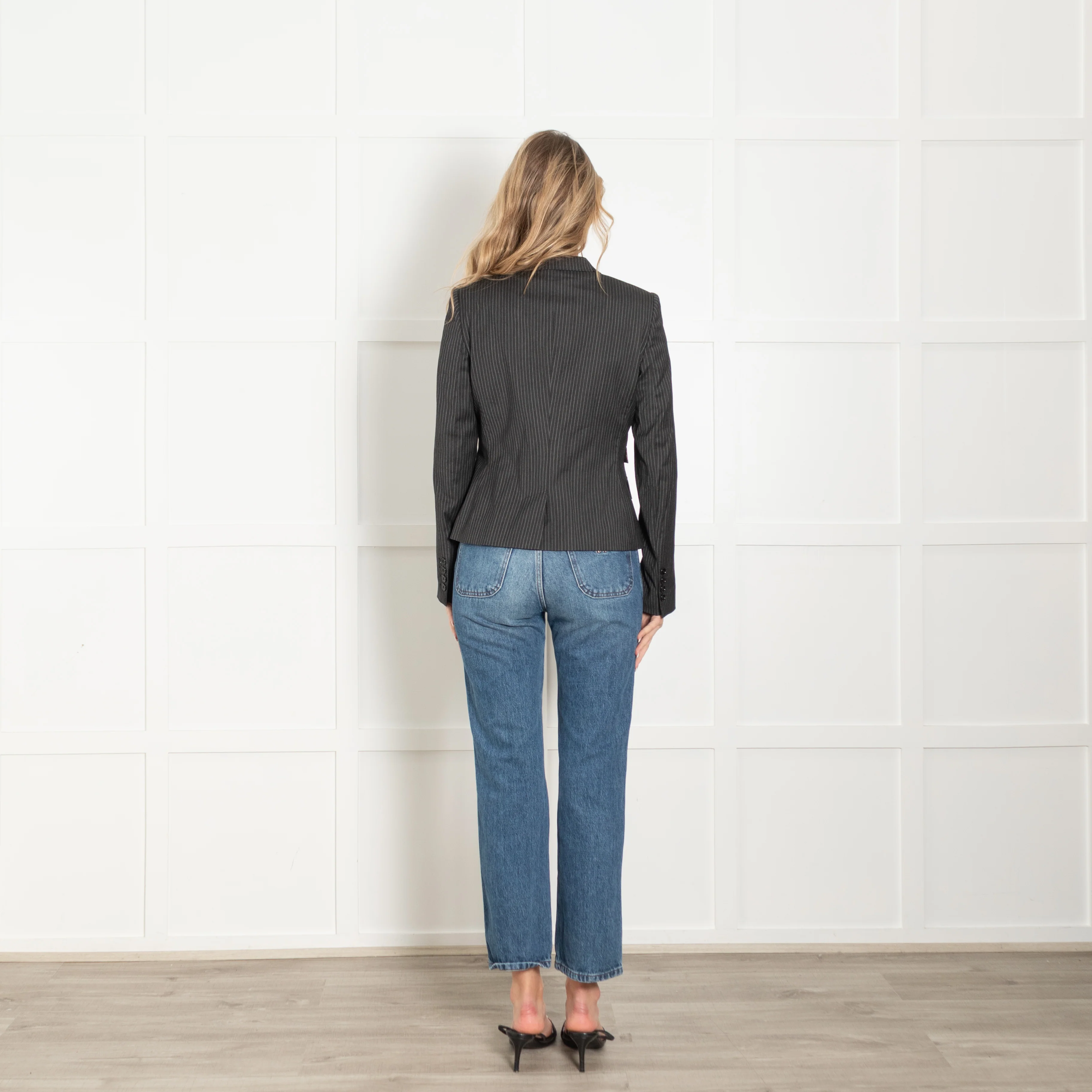 Dolce & Gabbana Grey Pinstripe Short Blazer Jacket - Image 5