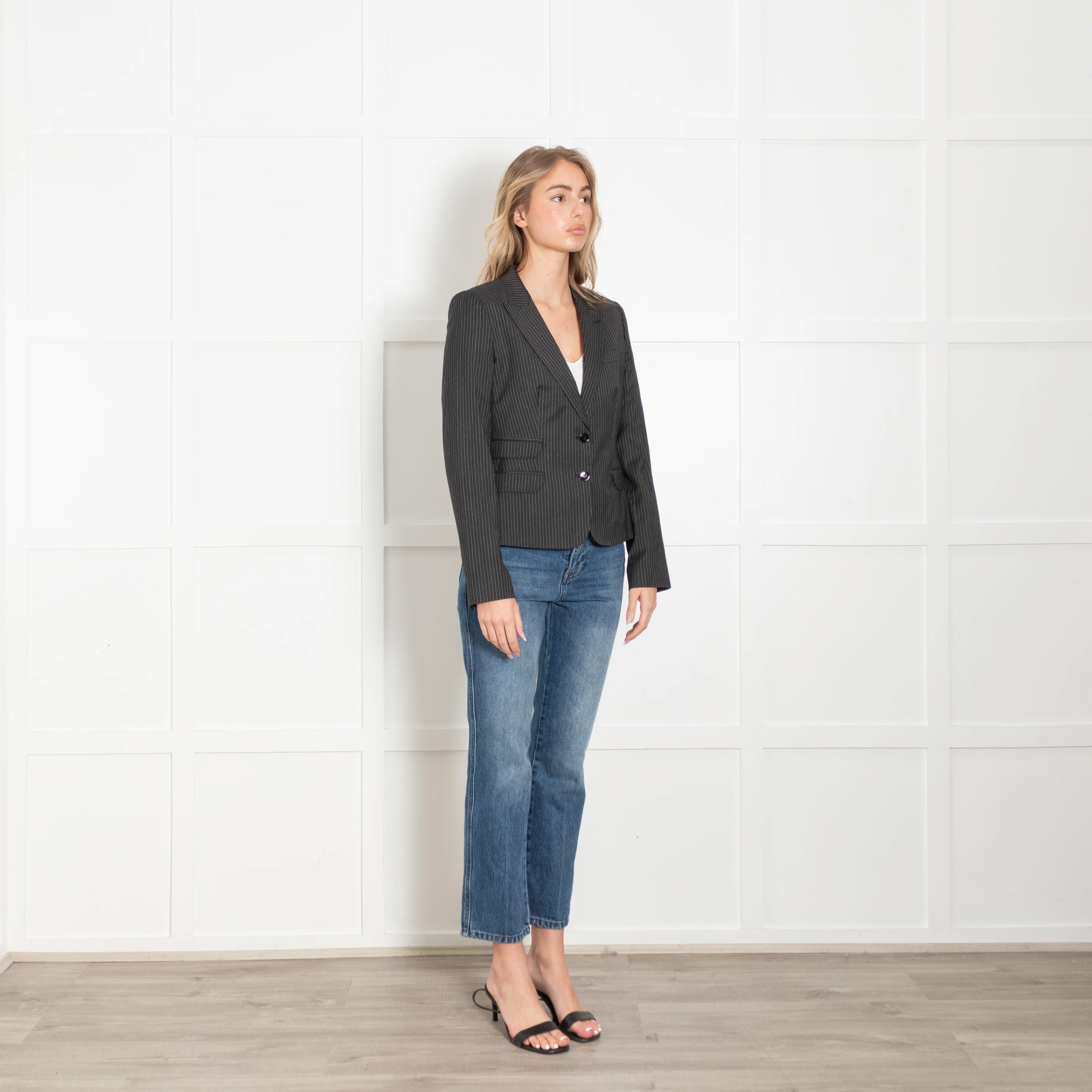 Dolce & Gabbana Grey Pinstripe Short Blazer Jacket - Image 7