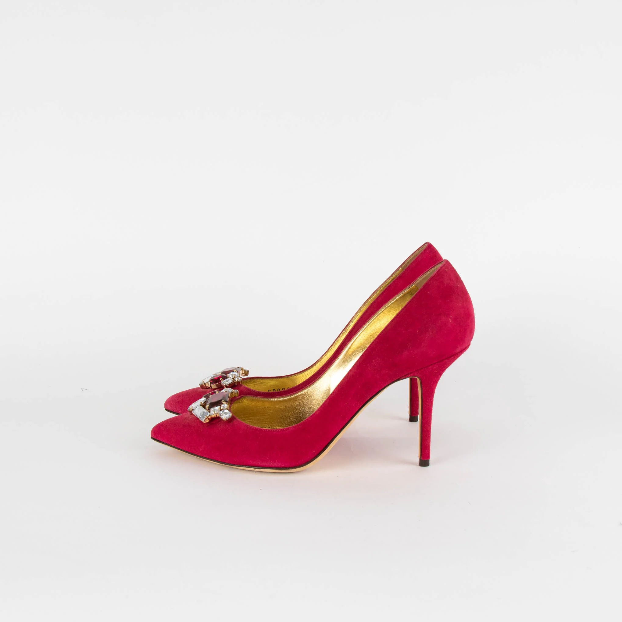 Dolce & Gabbana Pink Suede Court Shoe with Jewelled Toe Detail - Image 5