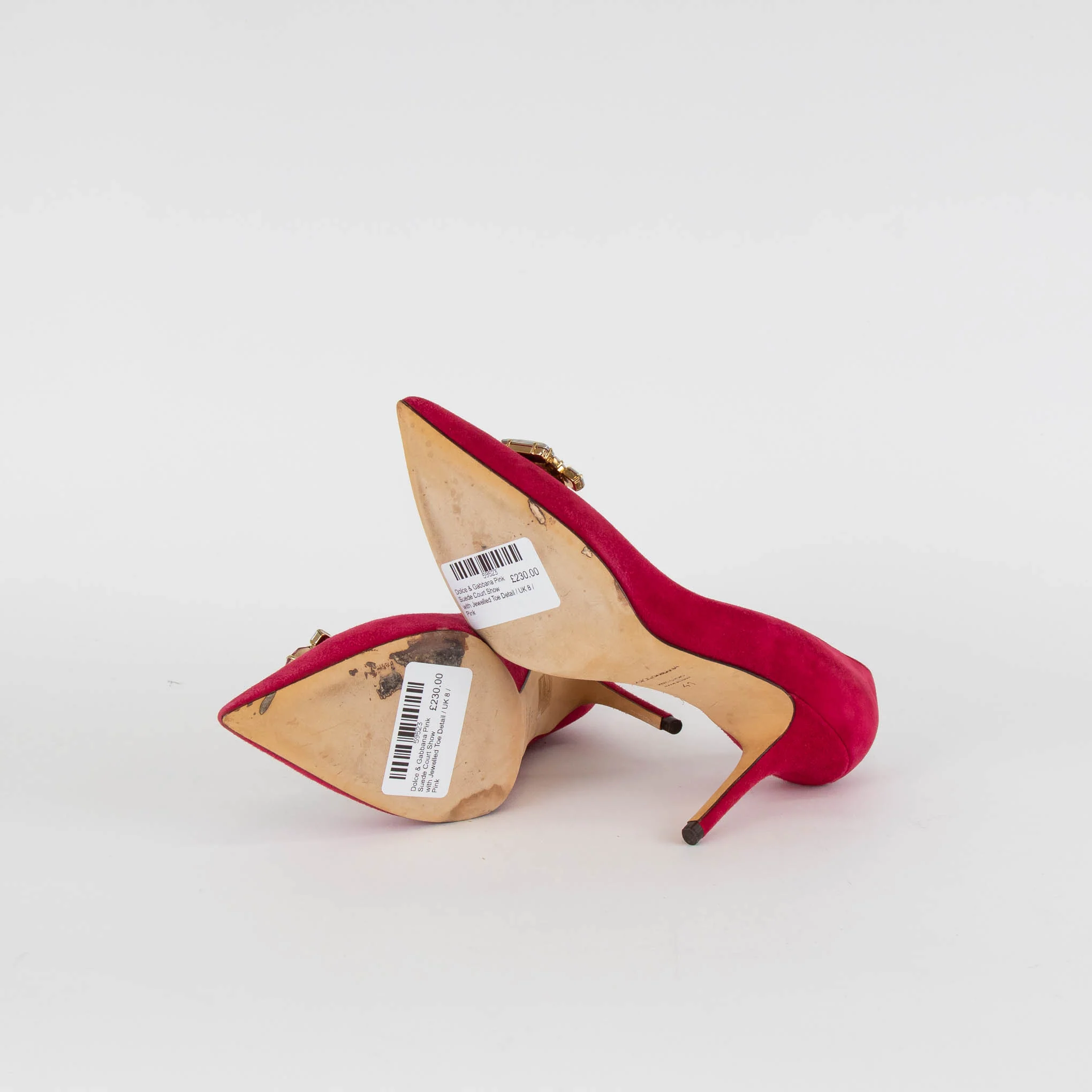 Dolce & Gabbana Pink Suede Court Shoe with Jewelled Toe Detail - Image 7