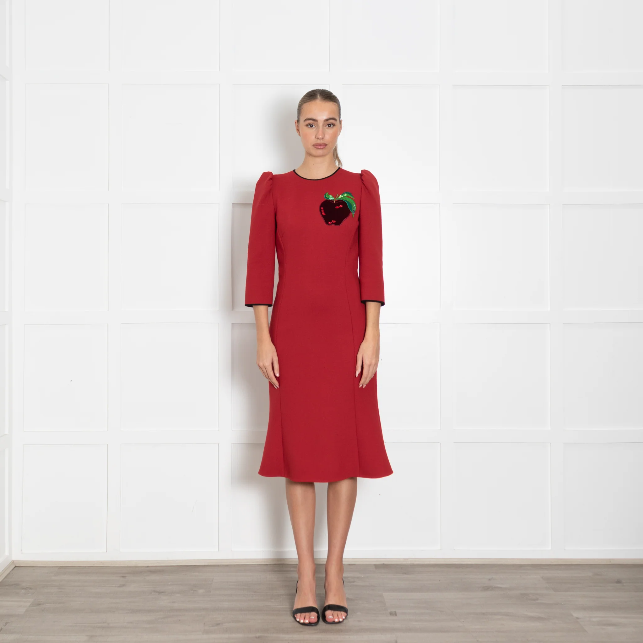 Dolce & Gabbana Red Apple Motif Midi Dress