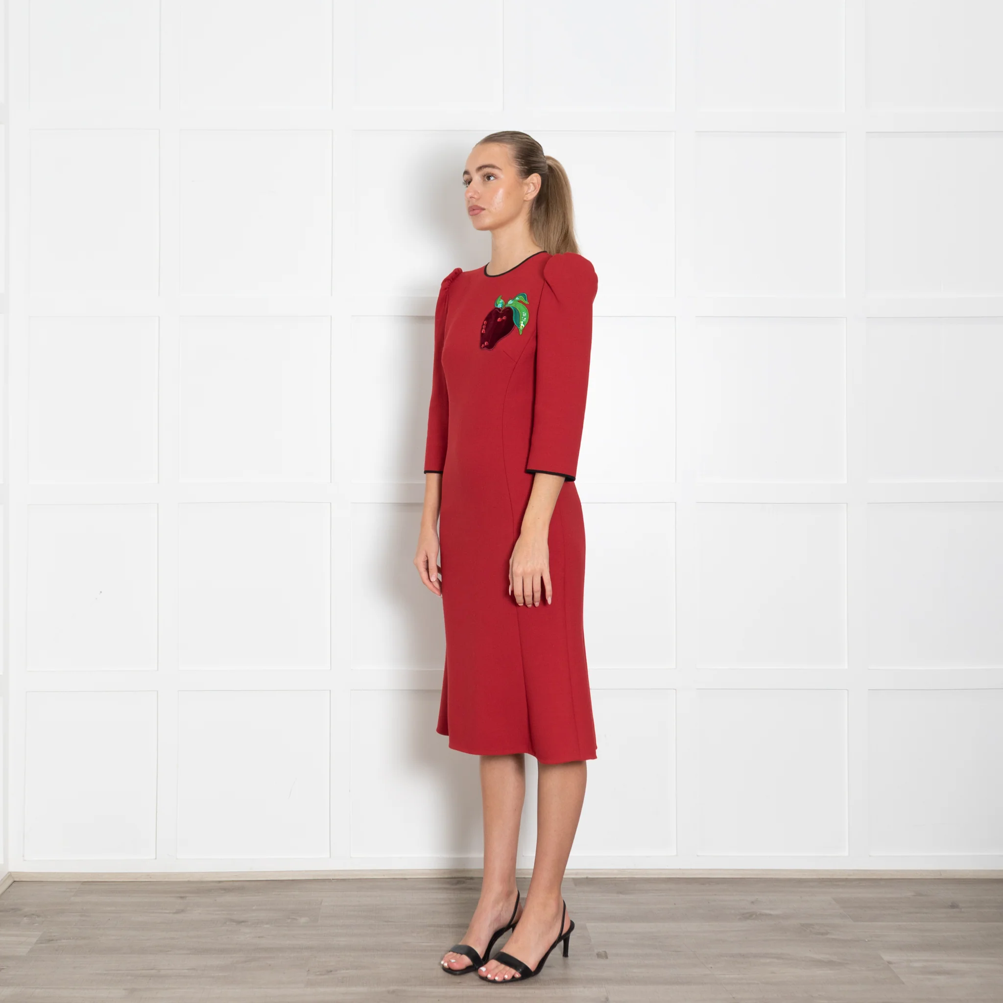 Dolce & Gabbana Red Apple Motif Midi Dress - Image 3