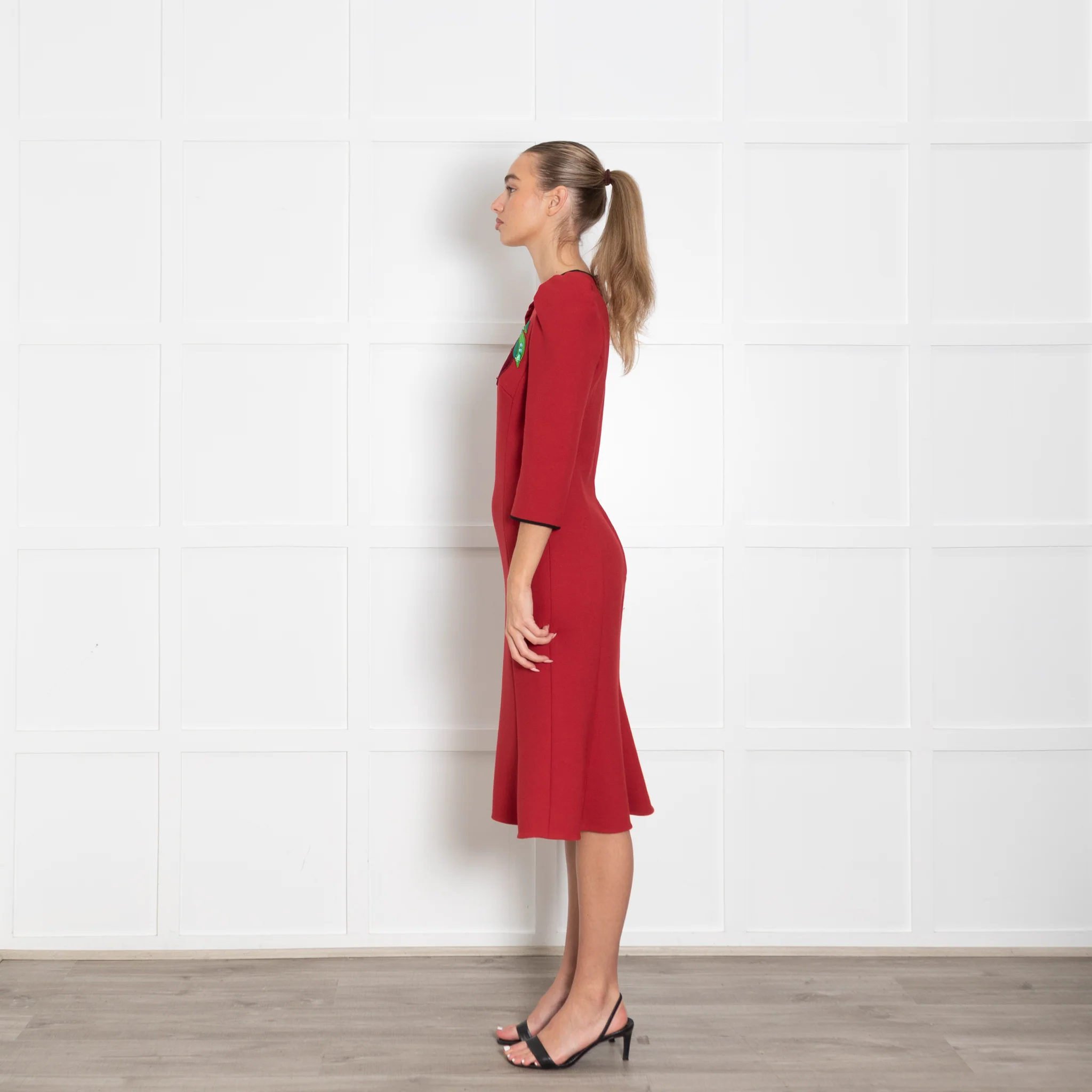 Dolce & Gabbana Red Apple Motif Midi Dress - Image 4