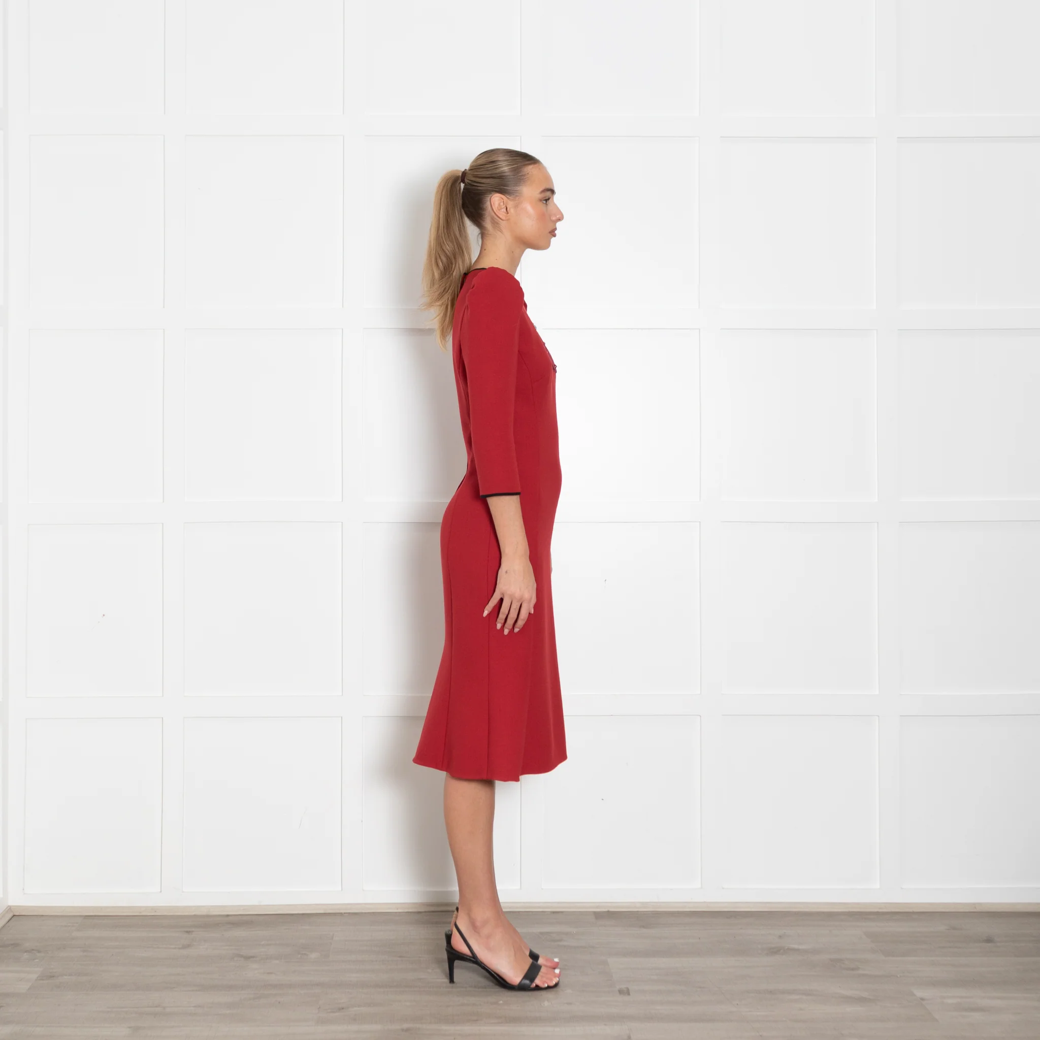 Dolce & Gabbana Red Apple Motif Midi Dress - Image 6