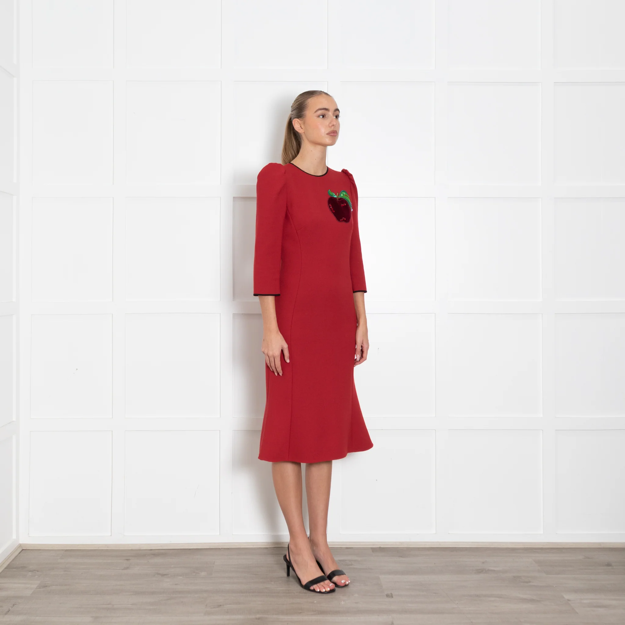 Dolce & Gabbana Red Apple Motif Midi Dress - Image 7