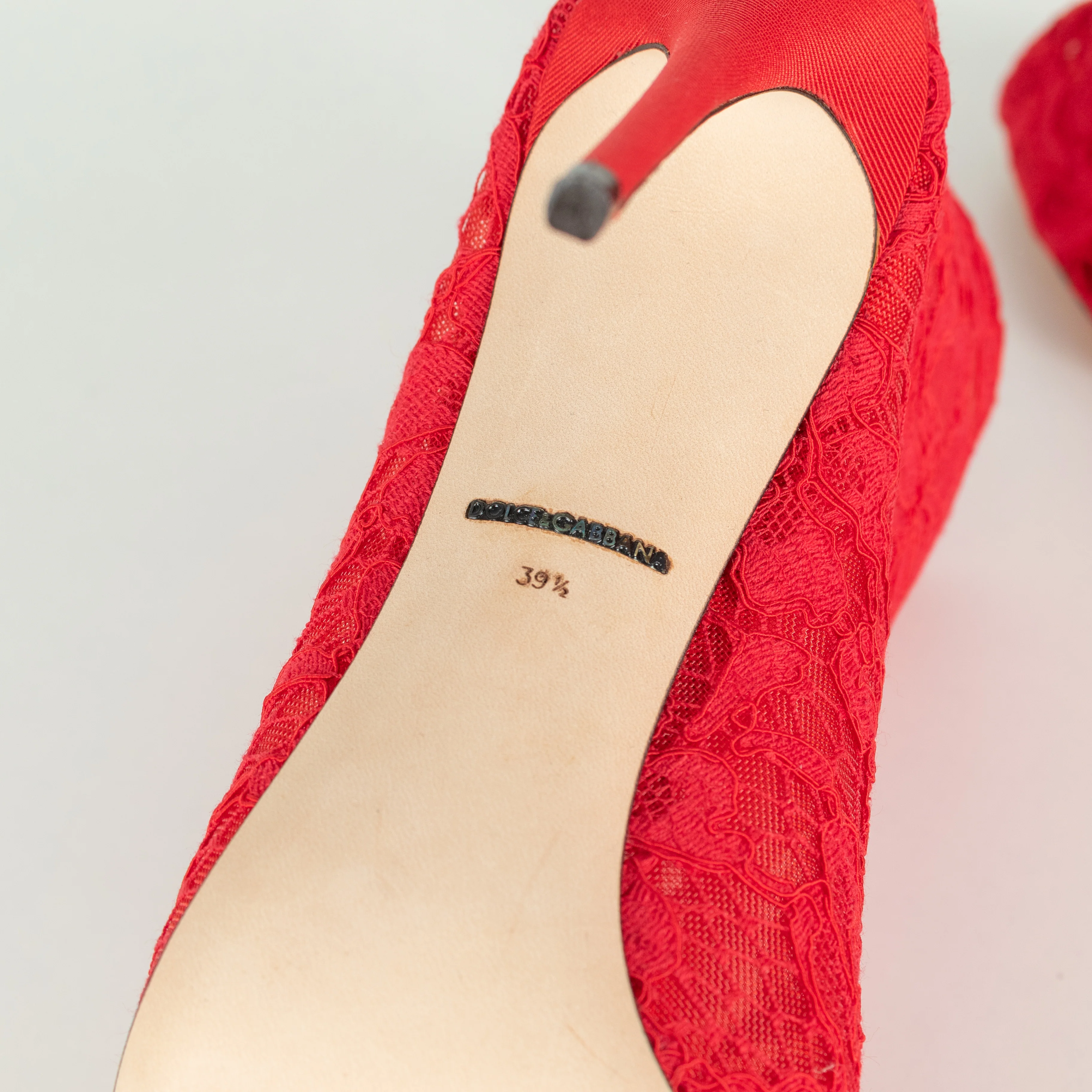 Dolce & Gabbana Red Lace Peep Toe Heeled Booties - Image 13