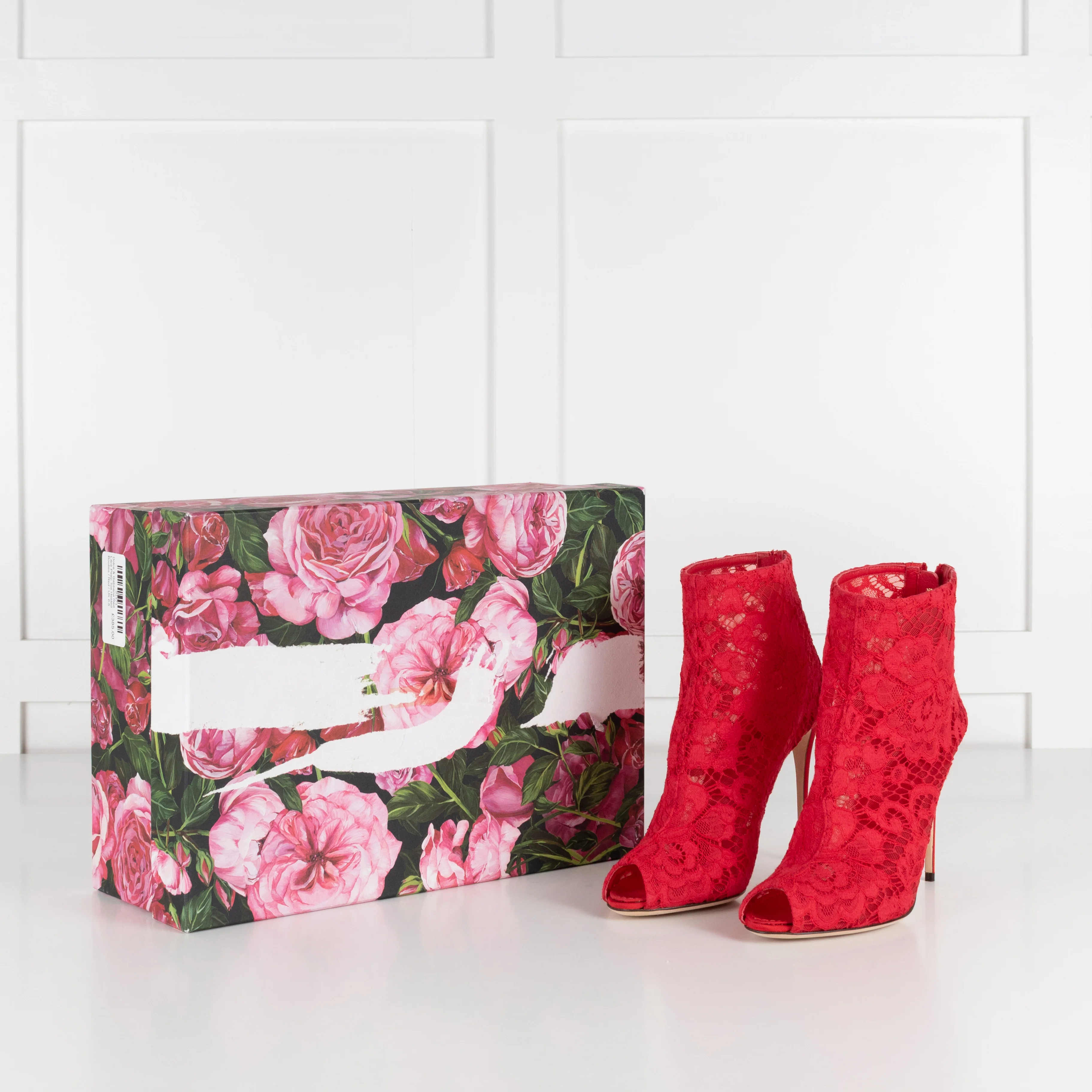 Dolce & Gabbana Red Lace Peep Toe Heeled Booties - Image 14