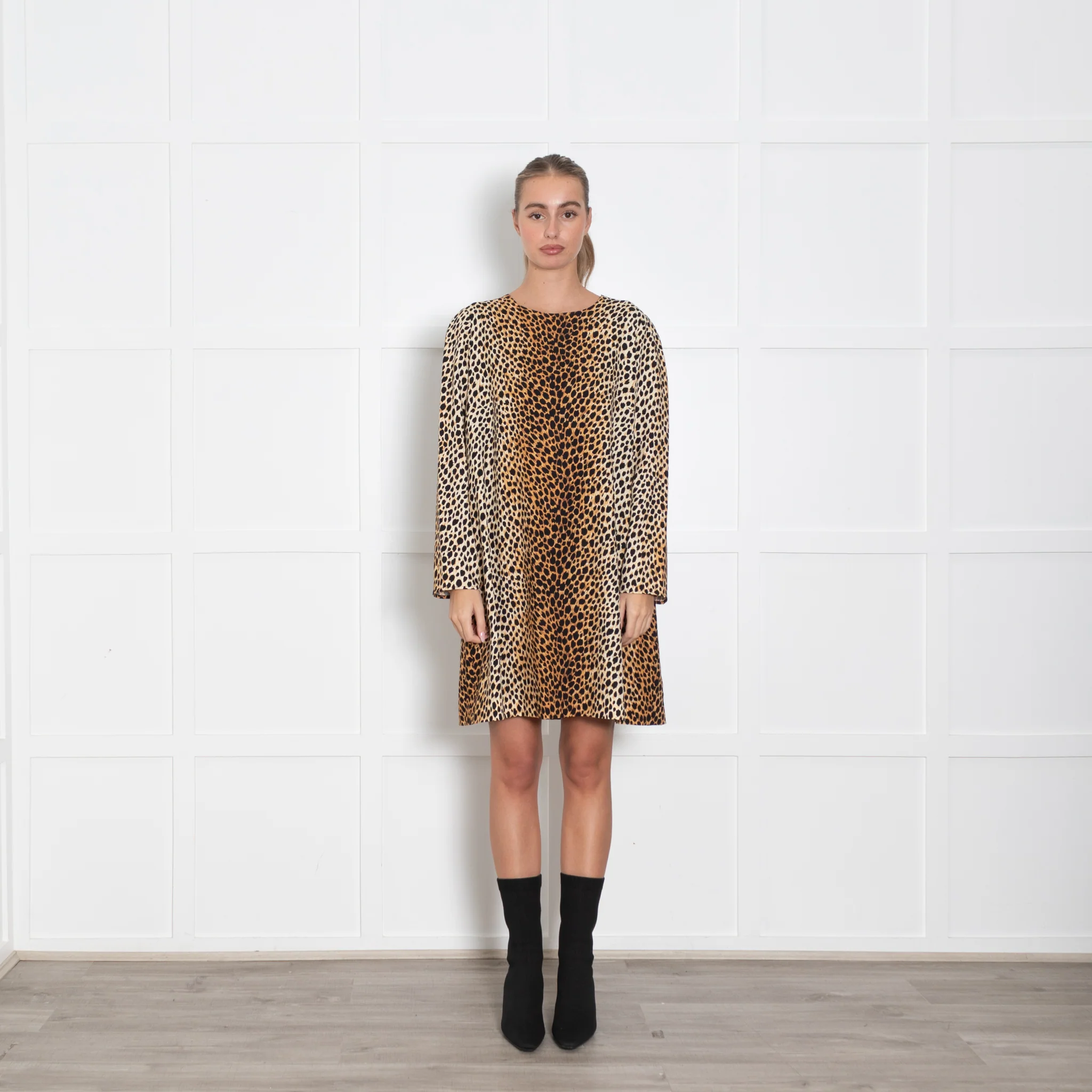 Dolce & Gabbana Tan Animal Print 3/4 Sleeve Tunic Dress