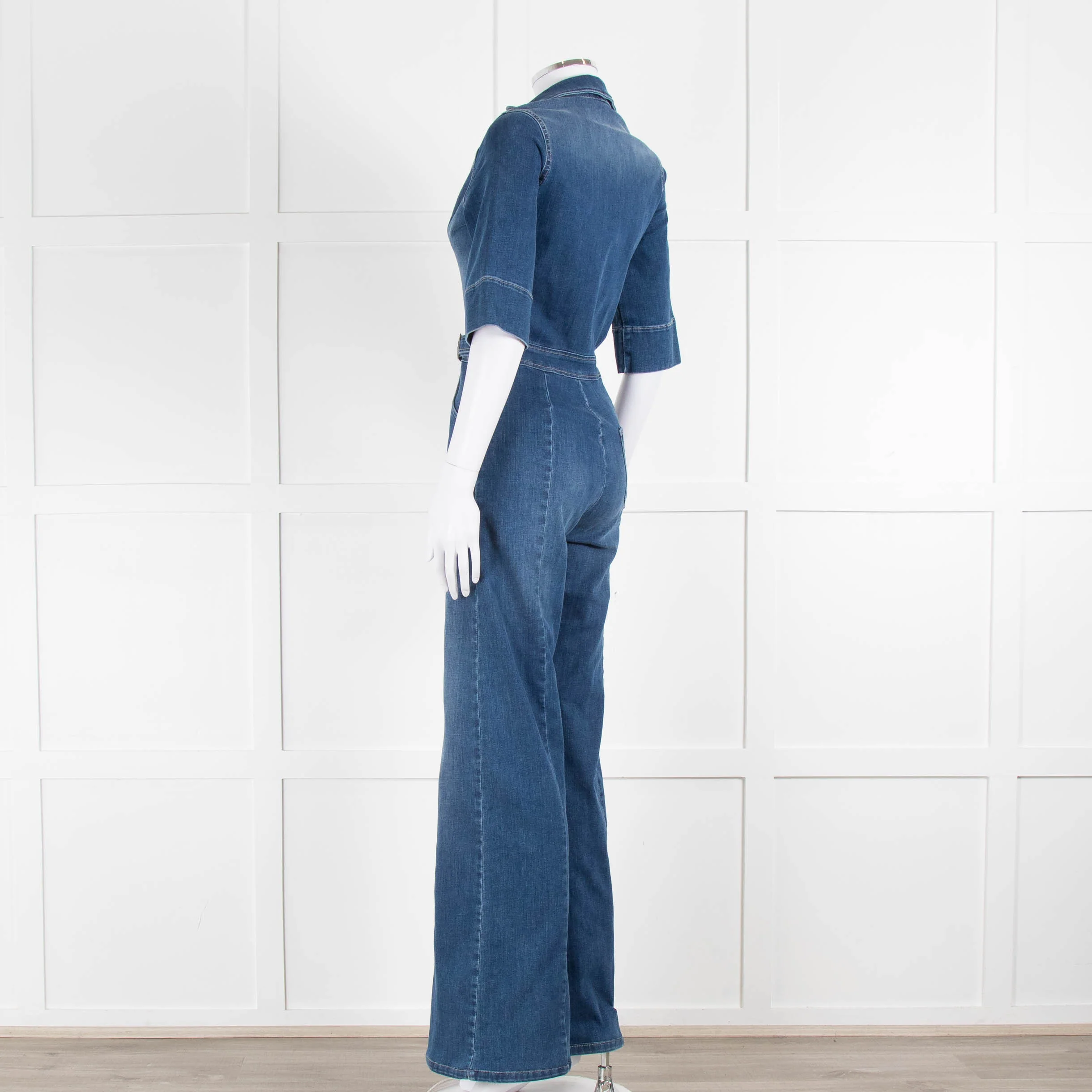 Donna Ida Blue Denim Short Sleeved Flared Jumpsuit - Image 6