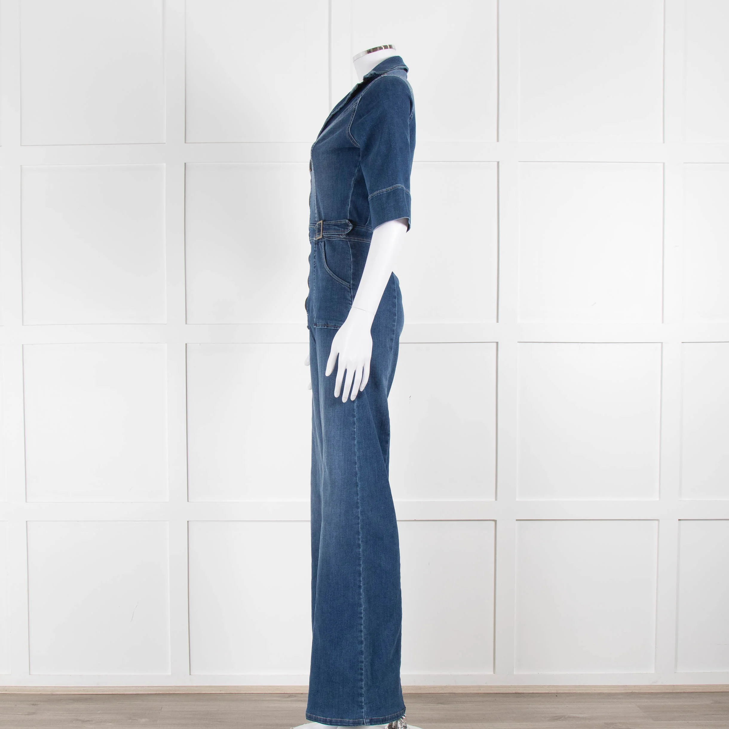 Donna Ida Blue Denim Short Sleeved Flared Jumpsuit - Image 8