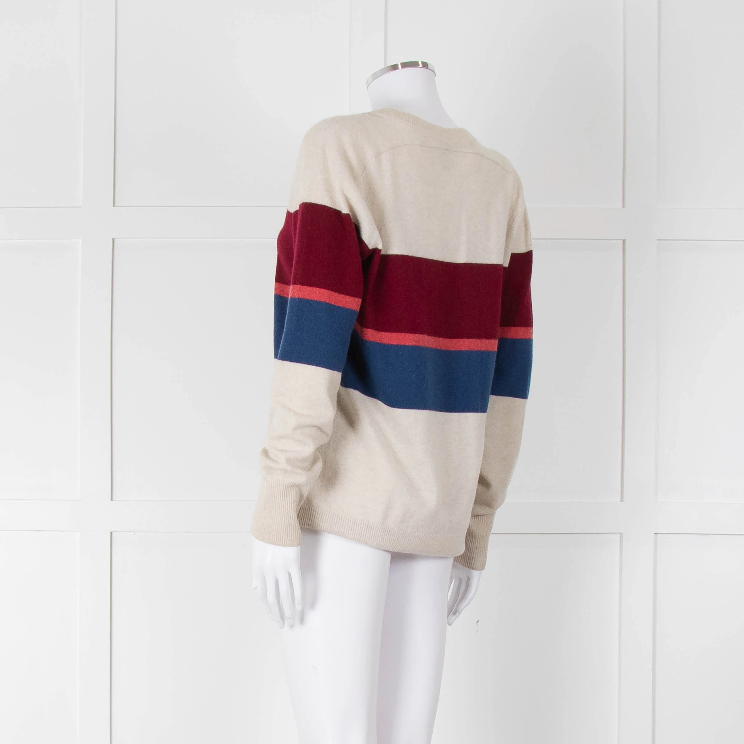 Donna Ida Light Grey Burgundy Striped Cashmere Sweater - Image 6