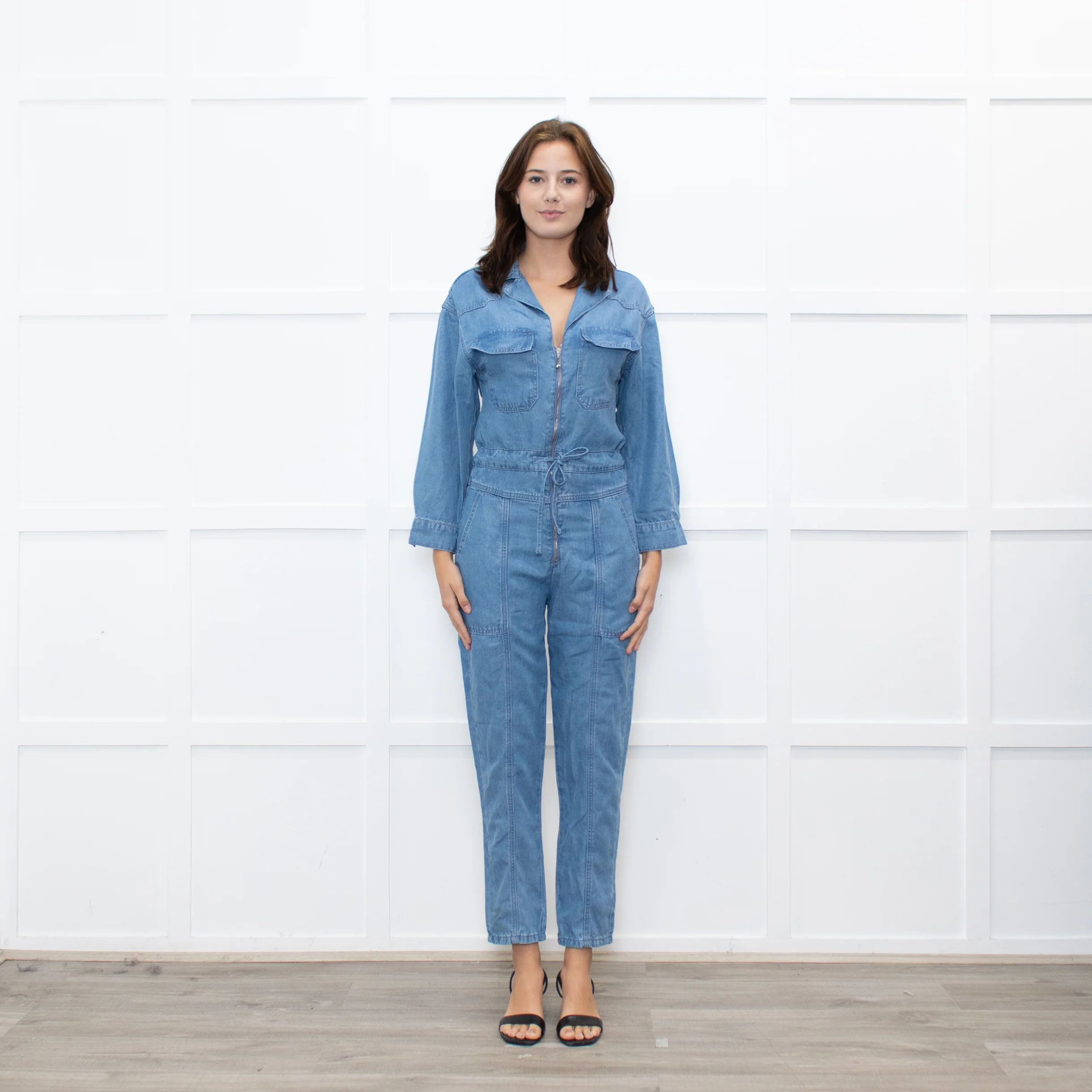 Donna Ida Pale Denim Sheila Relaxed Drawstring Jumpsuit