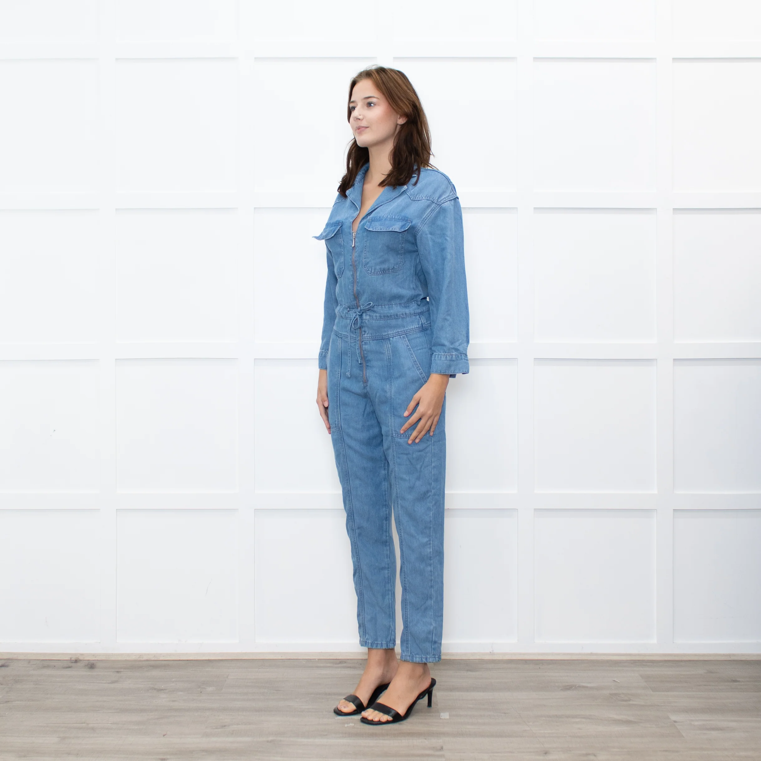 Donna Ida Pale Denim Sheila Relaxed Drawstring Jumpsuit - Image 3