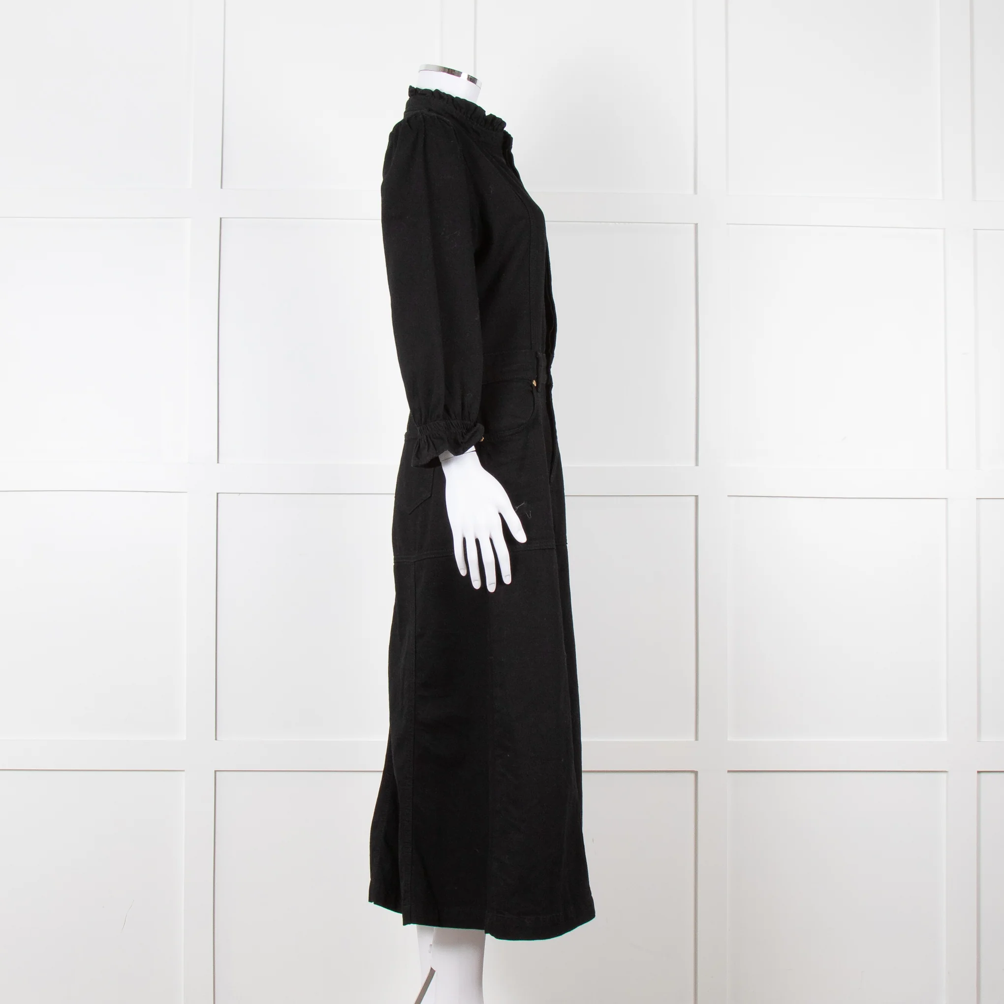 Donna Ida X Fran Bacon Black Frill Collar Denim Midi Dress - Image 3