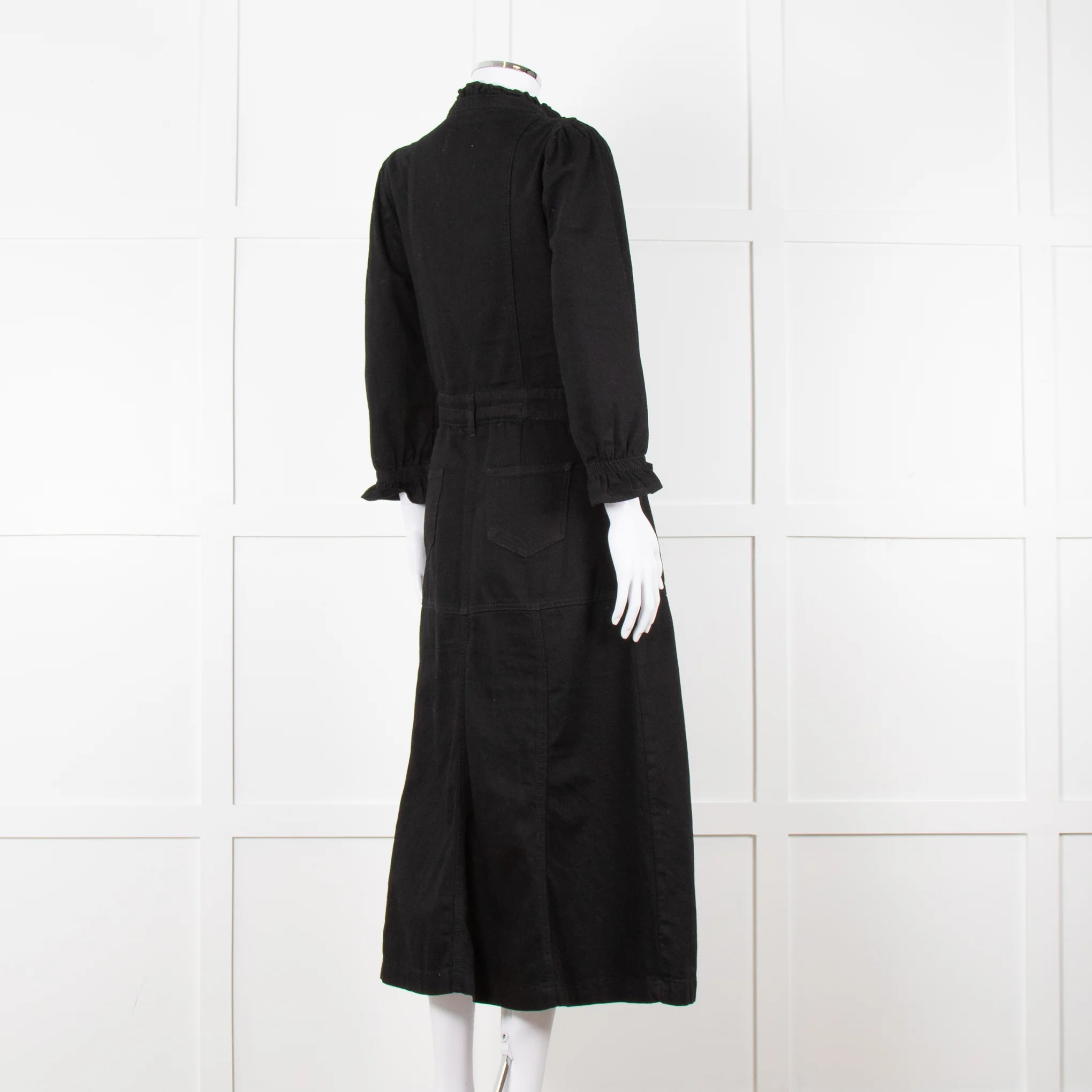 Donna Ida X Fran Bacon Black Frill Collar Denim Midi Dress - Image 4