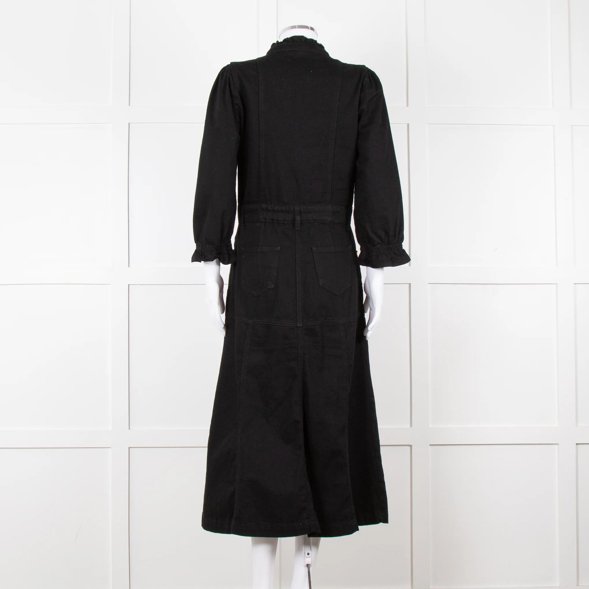 Donna Ida X Fran Bacon Black Frill Collar Denim Midi Dress - Image 5