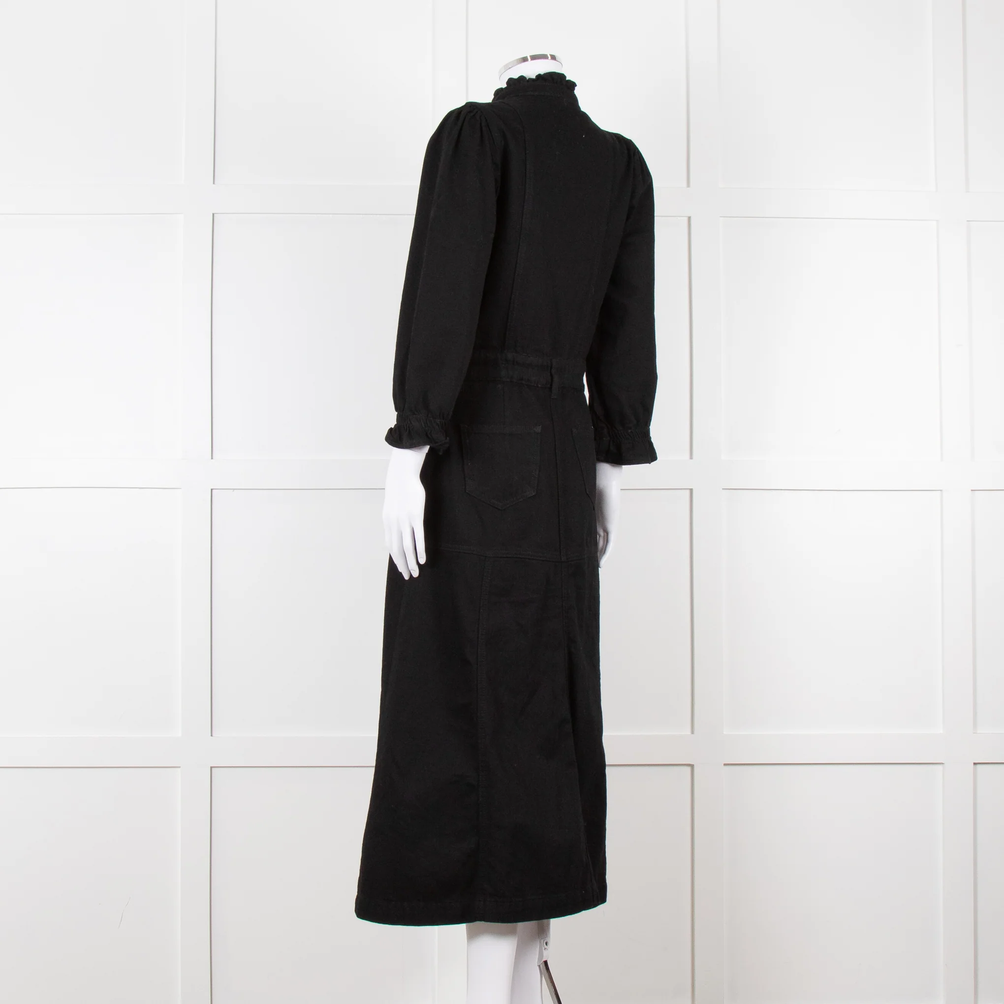 Donna Ida X Fran Bacon Black Frill Collar Denim Midi Dress - Image 6