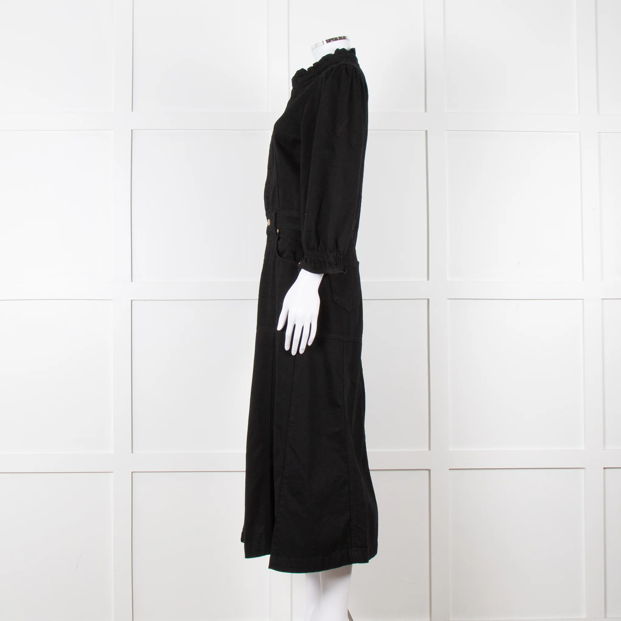 Donna Ida X Fran Bacon Black Frill Collar Denim Midi Dress - Image 7