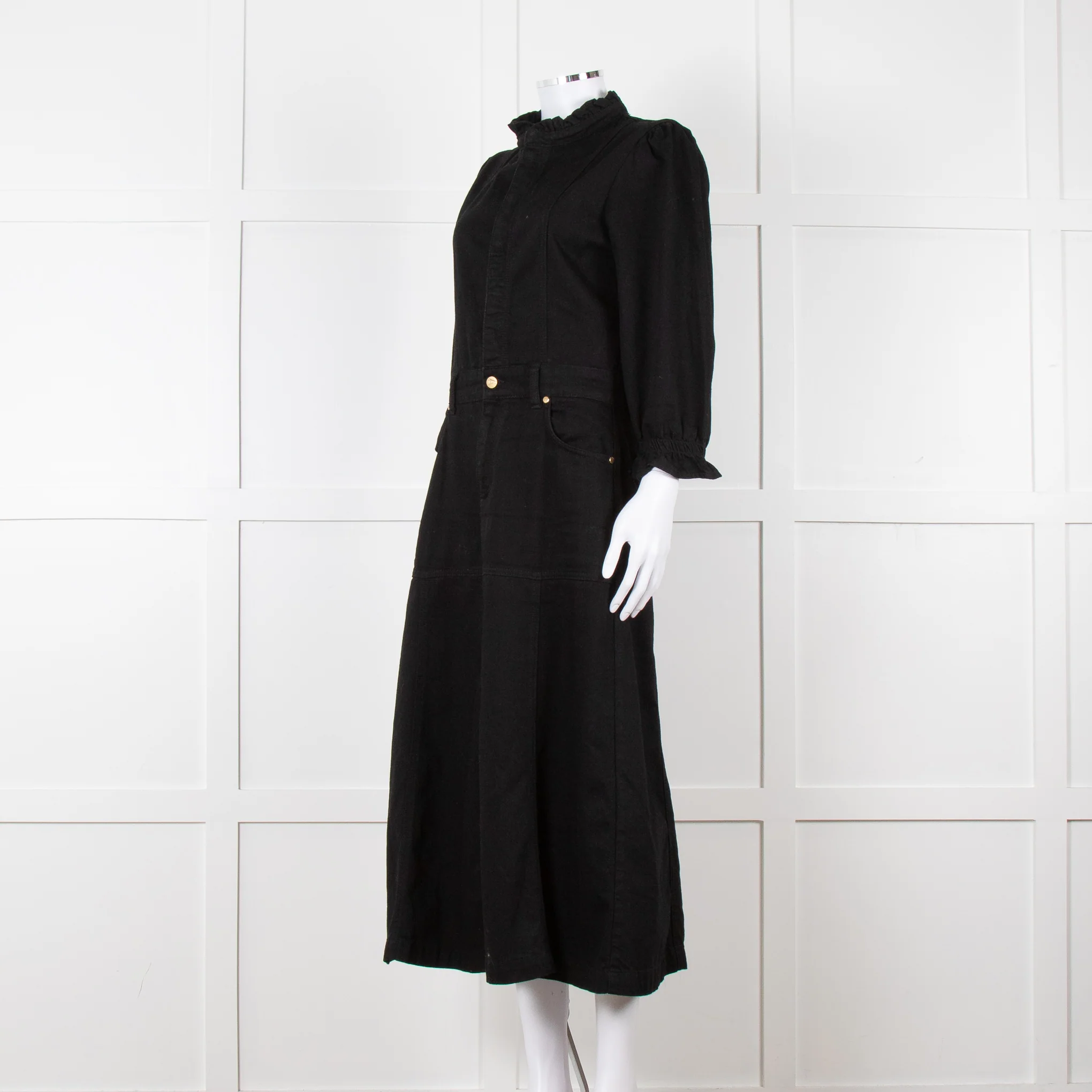 Donna Ida X Fran Bacon Black Frill Collar Denim Midi Dress - Image 8